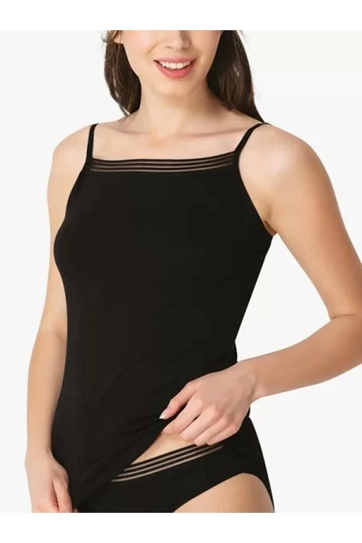 Pamuklu İp Askılı Atlet Kadın İMER 1275 - Siyah