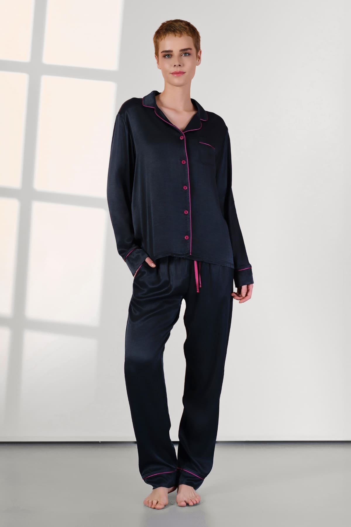 Kadife Viskon Kadın Pijama Takımı Doreanse 4037 - Lacivert