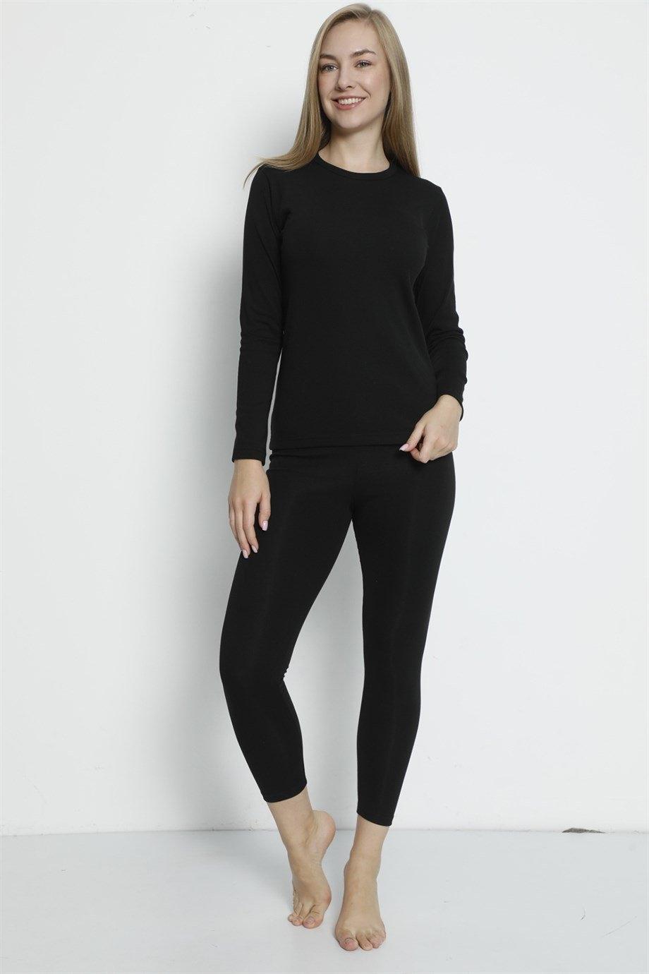 Viskoz Polyester Elastan Kadın Alt Üst Termal Takım Arma Yıldız 3361 - Siyah