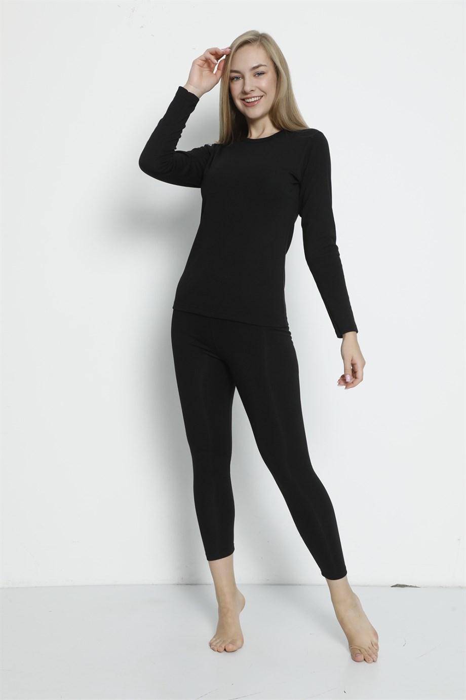 Viskoz Polyester Elastan Kadın Alt Üst Termal Takım Arma Yıldız 3361 - Siyah
