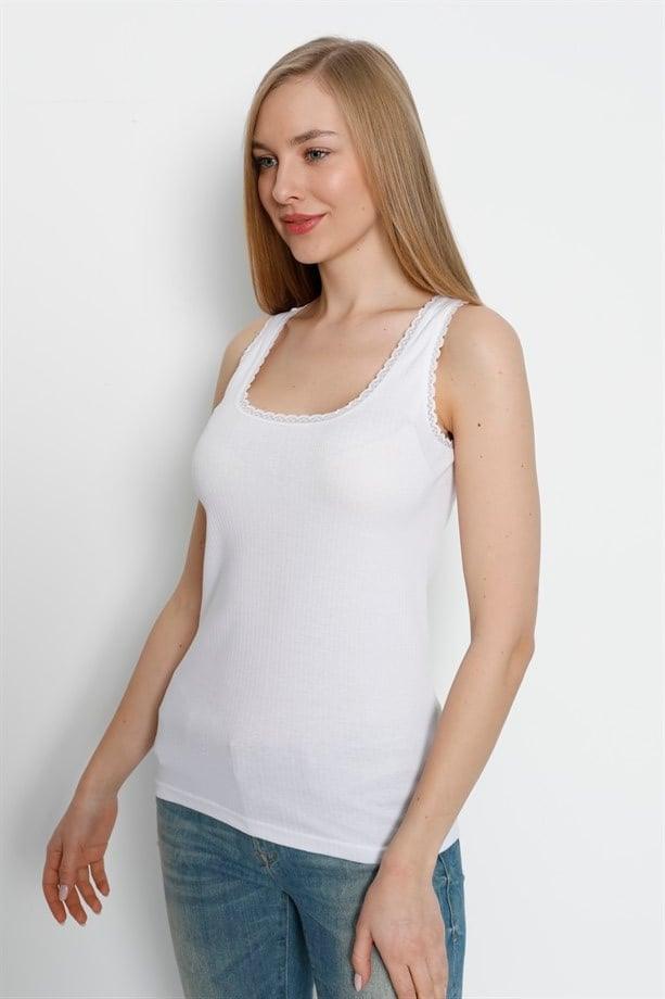 Kalın Askılı Dantelli Atlet Pamuk Ribana Arma Yıldız 3363 - Beyaz