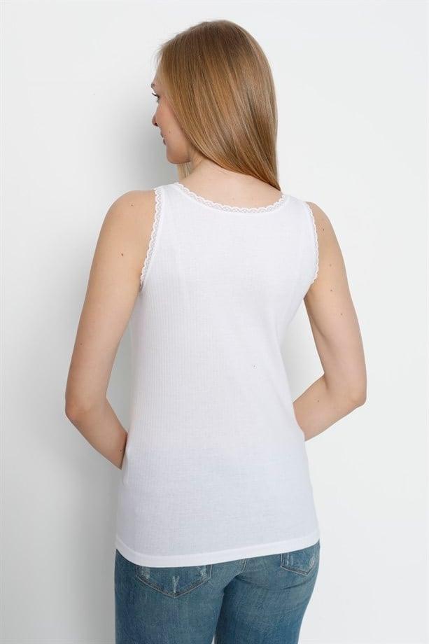 Kalın Askılı Dantelli Atlet Pamuk Ribana Arma Yıldız 3363 - Beyaz