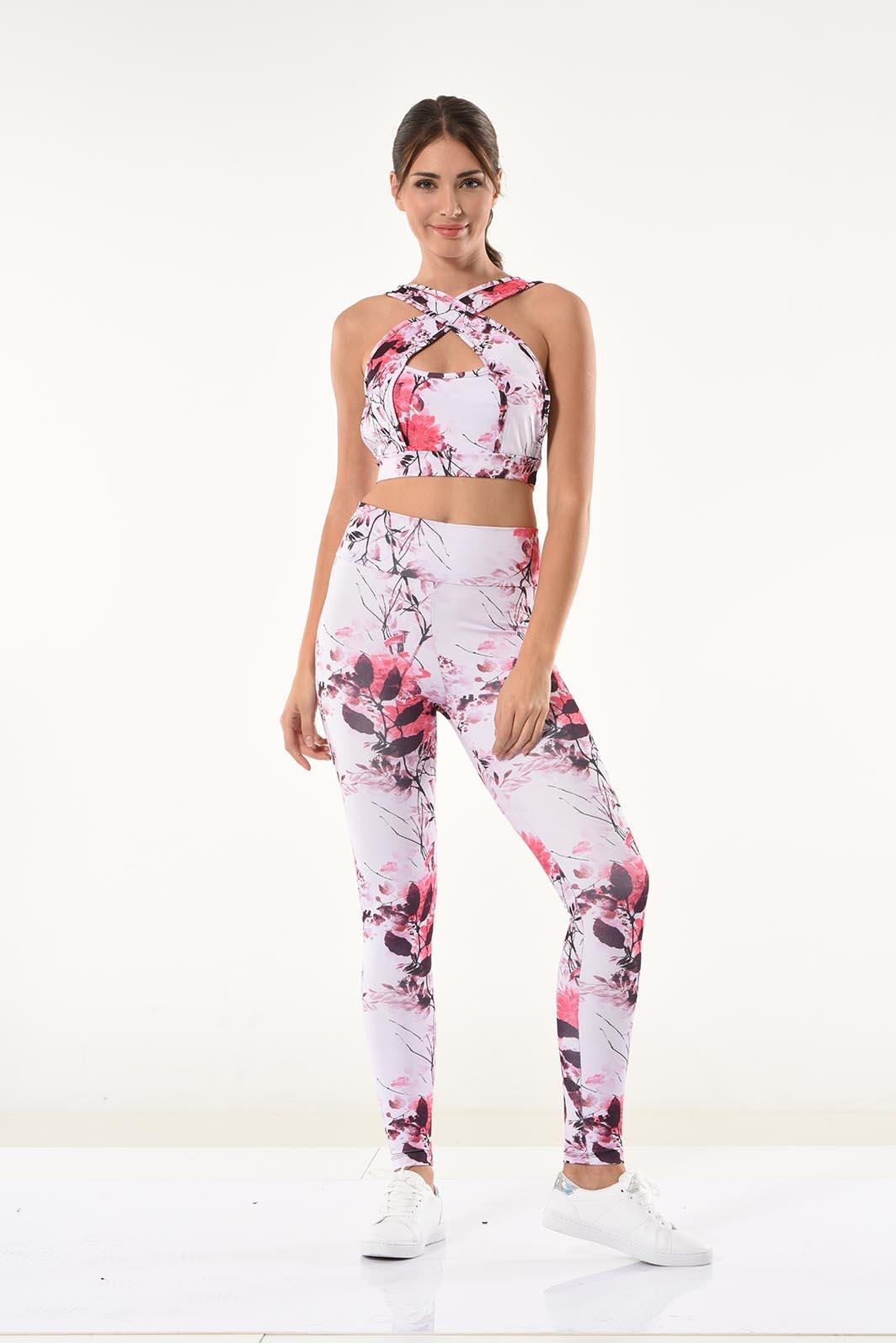 Derya Kurşun Yüksek Bel Çiçek Desenli Tayt Takım Derya 530 - Görsel 5