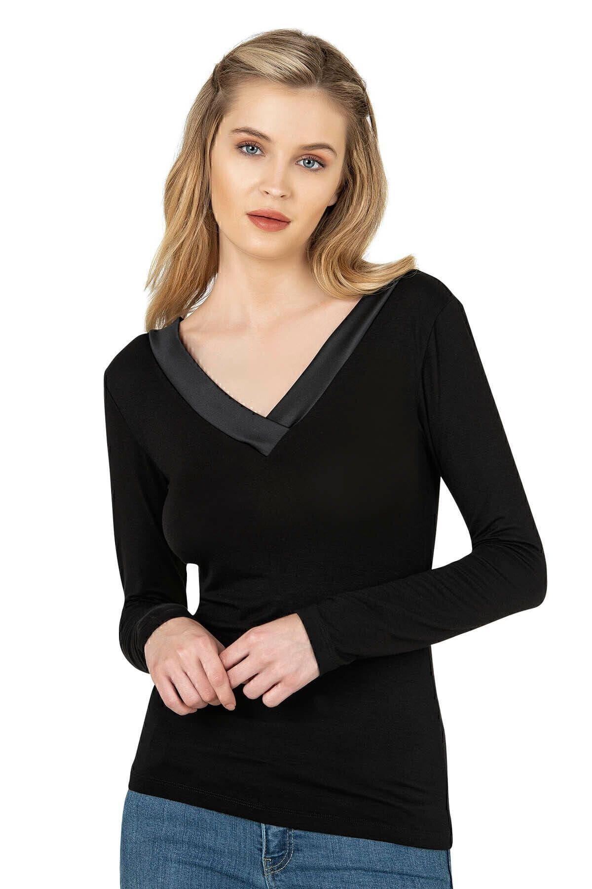 Esnek Rahat Uzun Kollu Bluz Özkan 26984 - Siyah