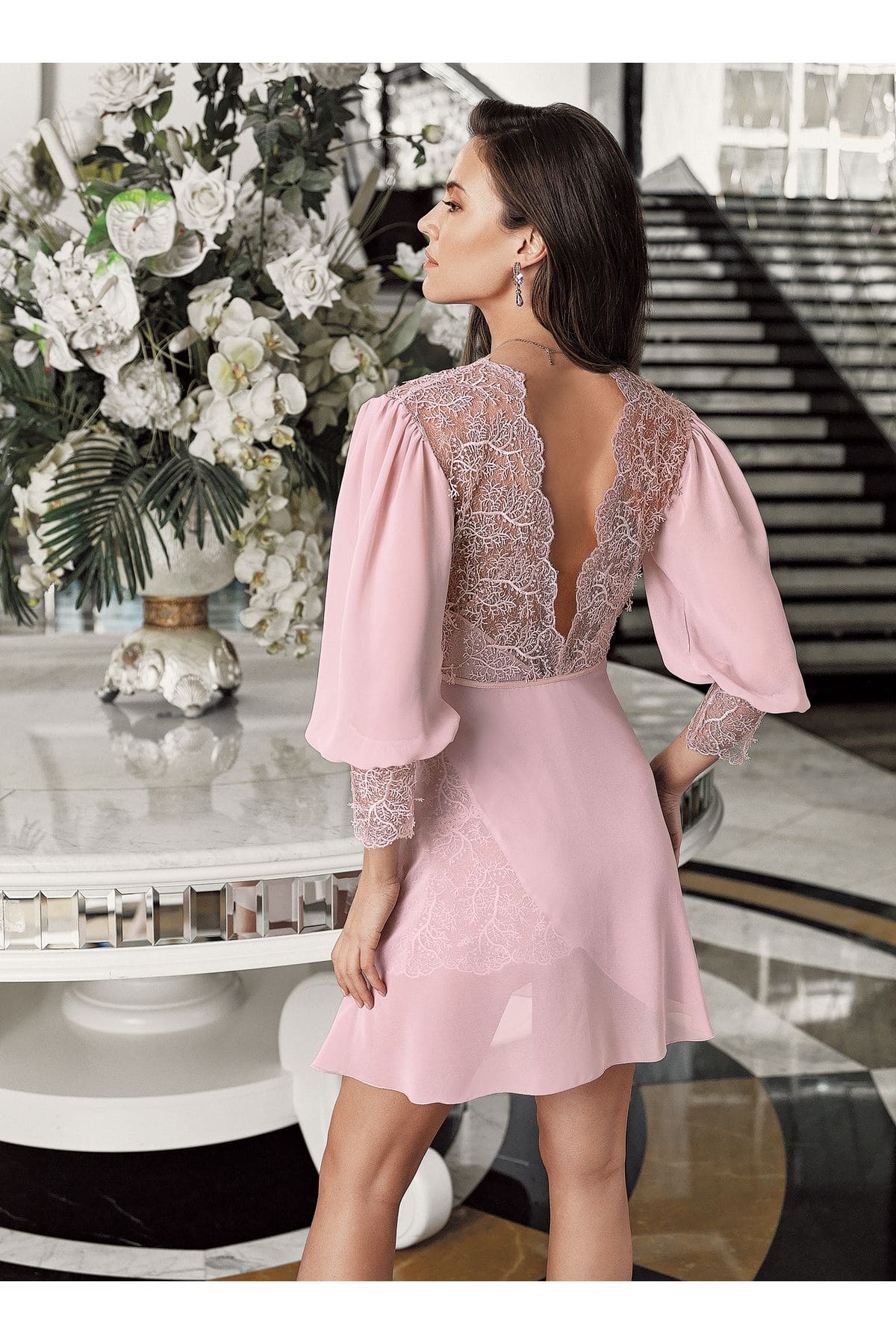 Kaplı Saten Dantelli Transparan Gecelik Takım İmaj 3207 - Pudra