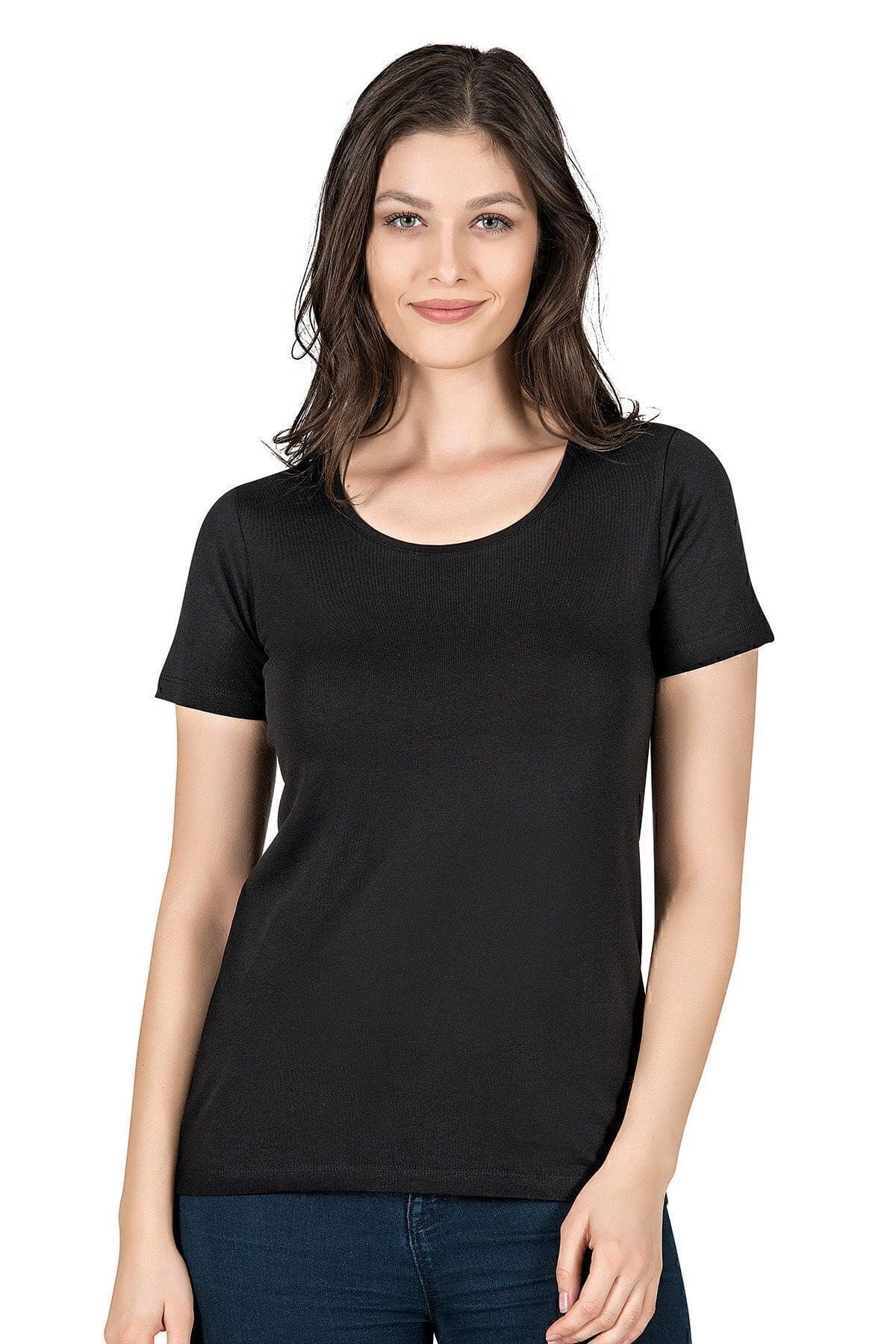 Pamuklu Esnek Kısa Kollu Fanila Kadın Özkan 25284 - Siyah