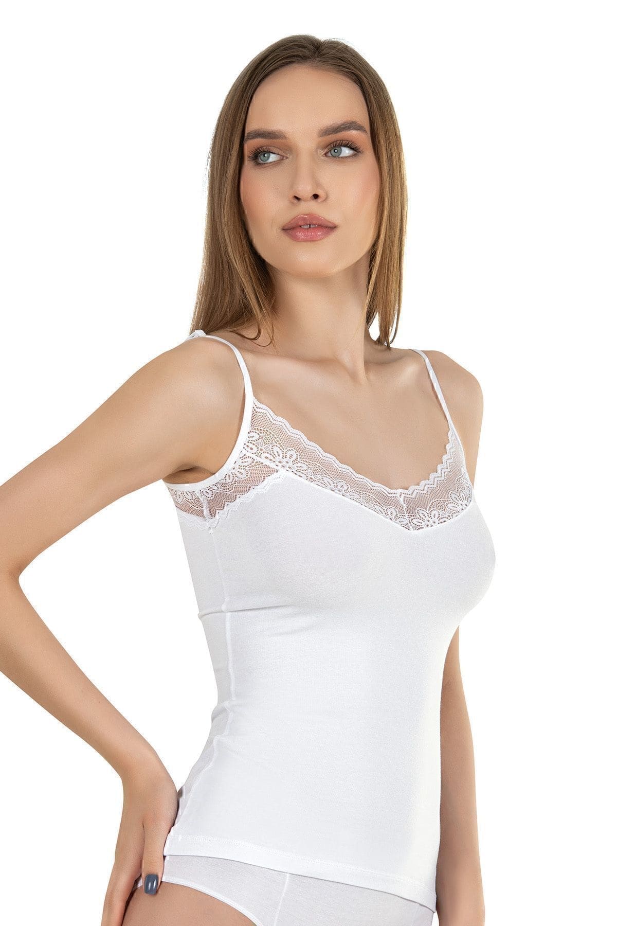 Özkan Pamuklu Dantel Detaylı İnce Askılı Atlet Özkan 26849 - Görsel 5