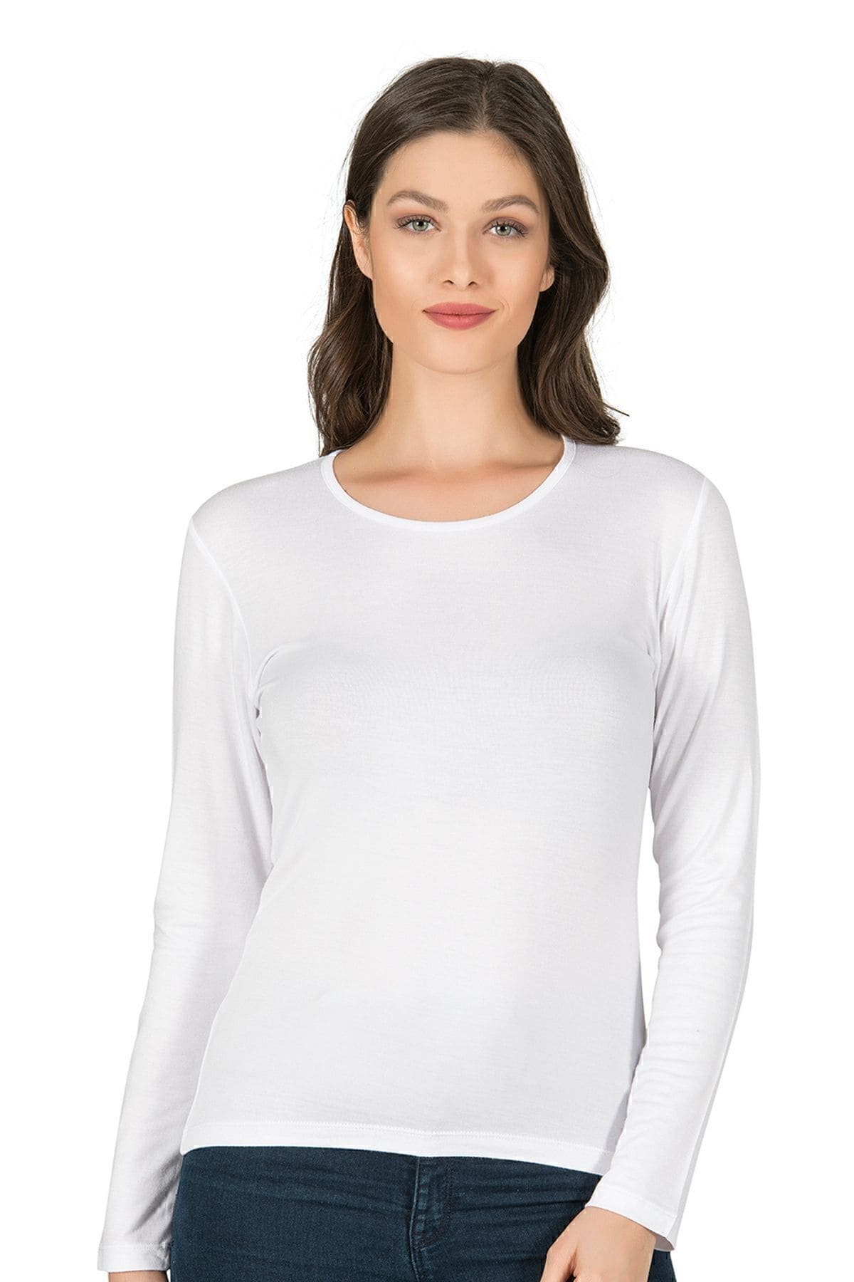 Yüksek pamuk oranlı Uzun Kollu Bluz Özkan 7124 - Beyaz