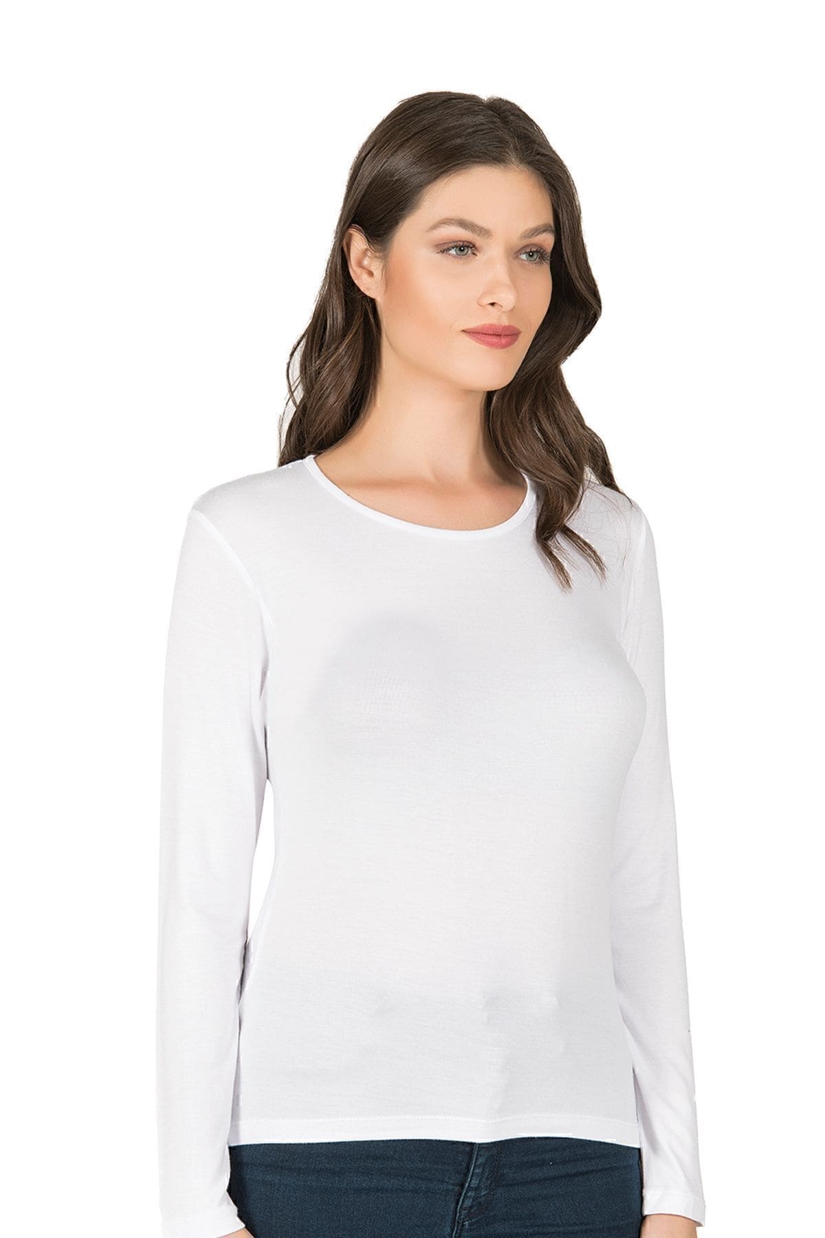 Yüksek pamuk oranlı Uzun Kollu Bluz Özkan 7124 - Beyaz