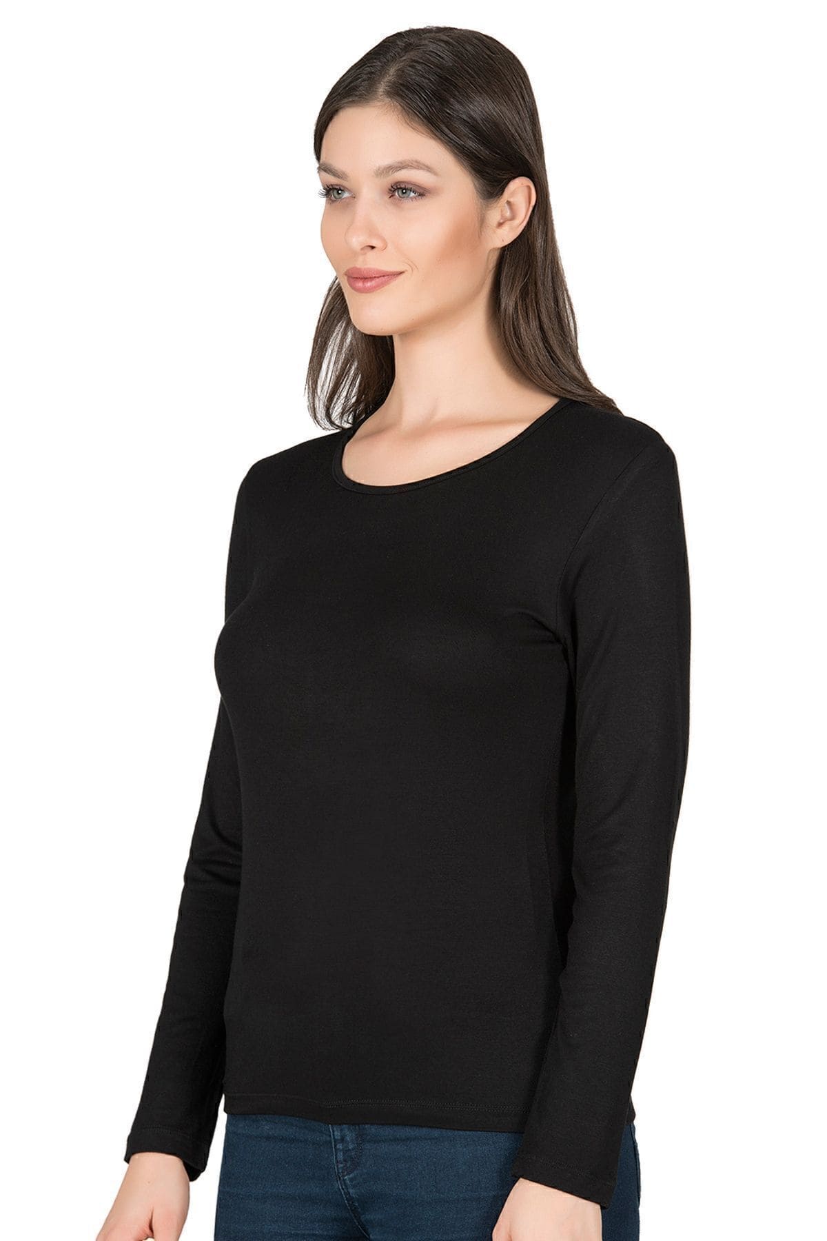 Yüksek pamuk oranlı Uzun Kollu Bluz Özkan 7124 - Siyah