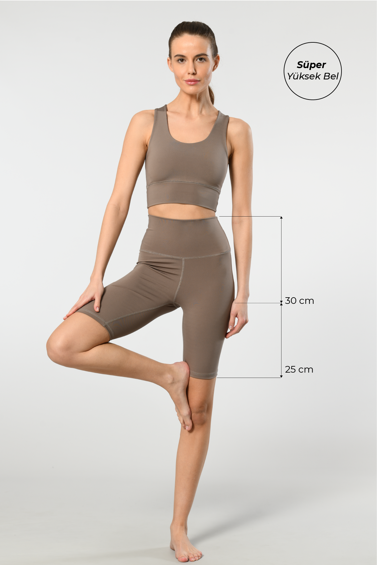 Yüksek Bel Esnek Kadın Bisikletçi Taytı Türen 3704 - Vizon