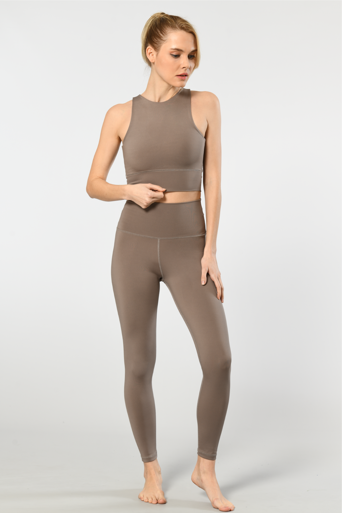 Yüksek Bel Esnek Kadın Tayt Türen 3703 - Vizon