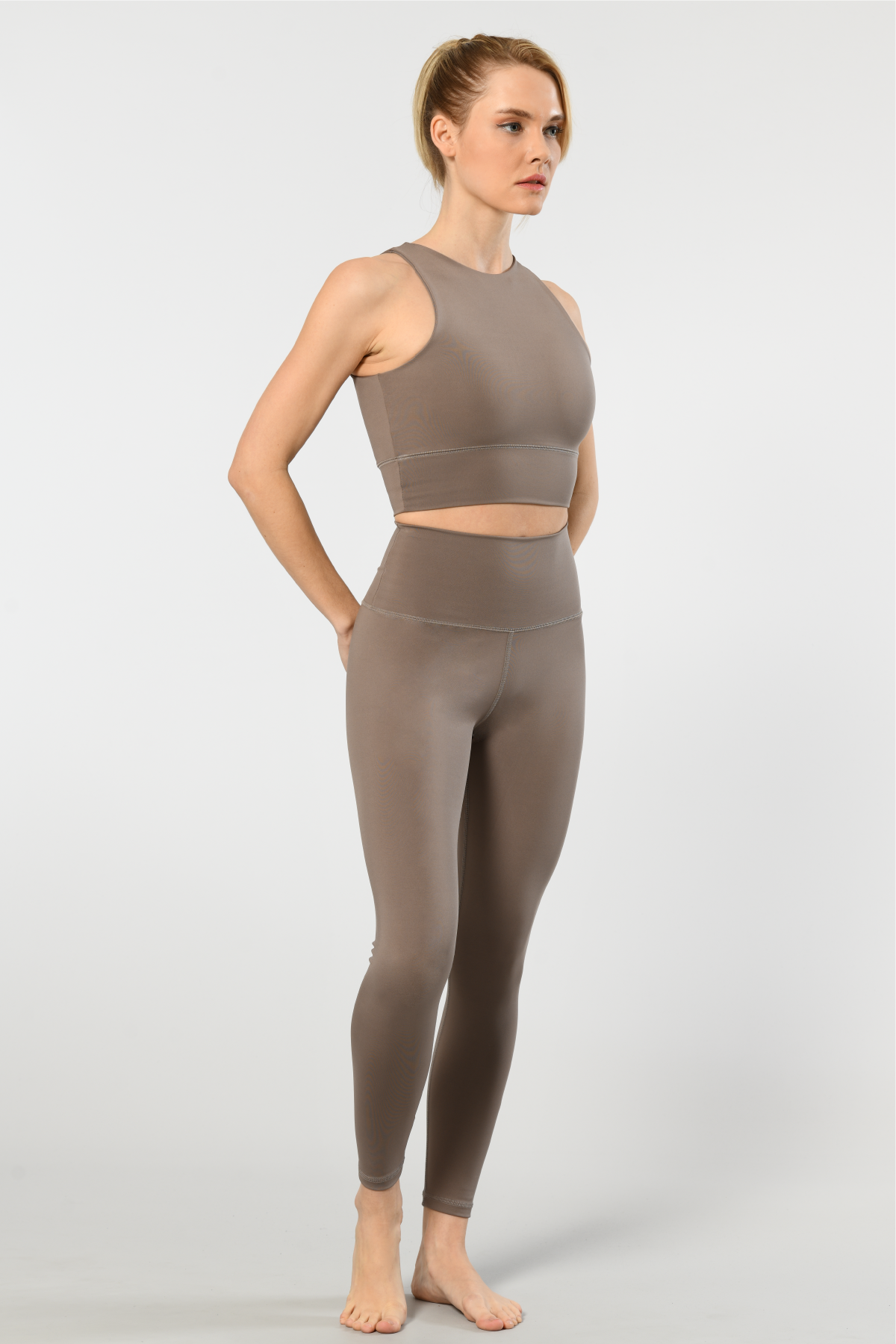 Yüksek Bel Esnek Kadın Tayt Türen 3703 - Vizon