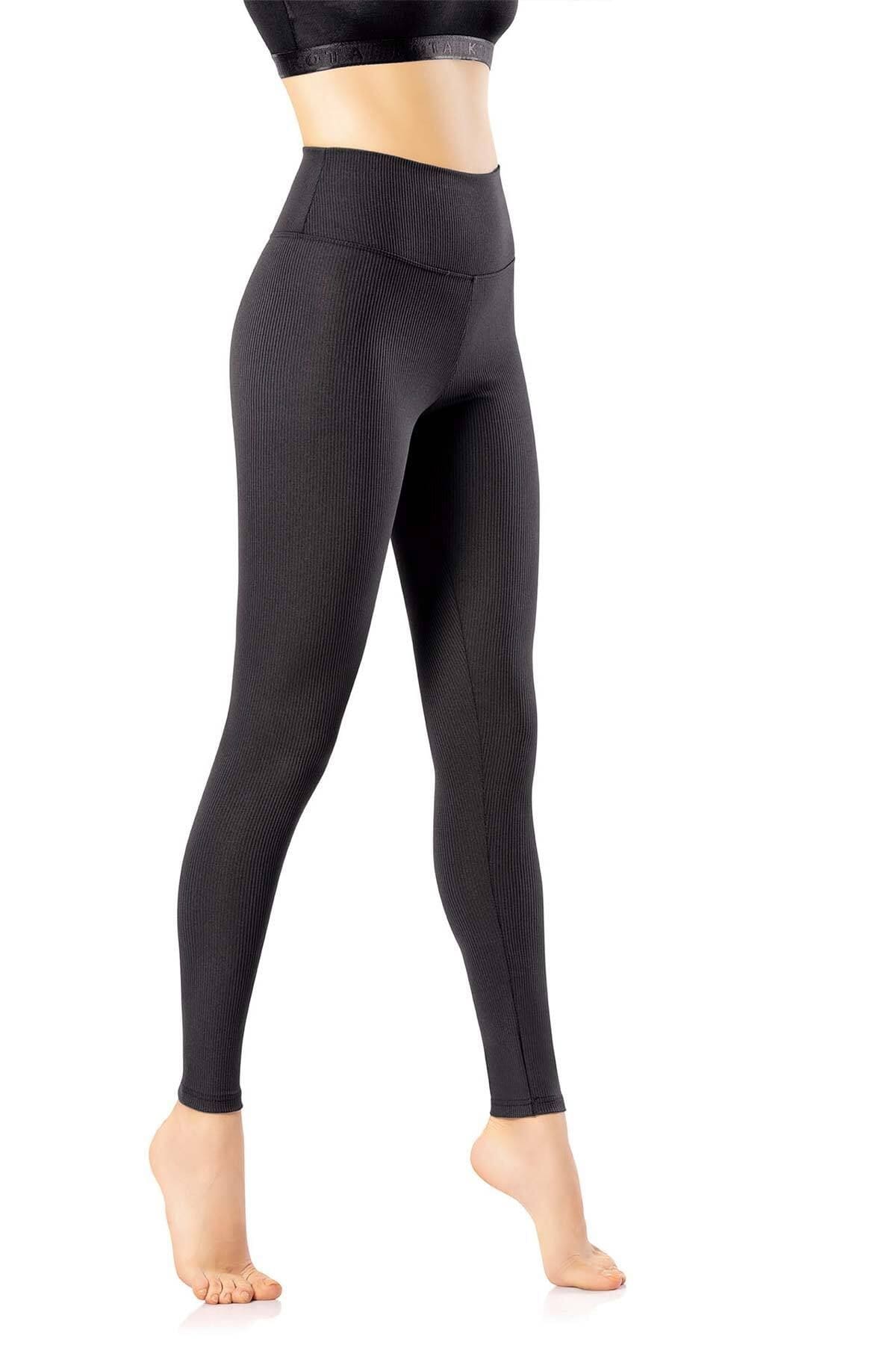 Kota Siyah Yüksek Bel Toparlayıcı Dalgıç Kumaş Tayt Kota 4117