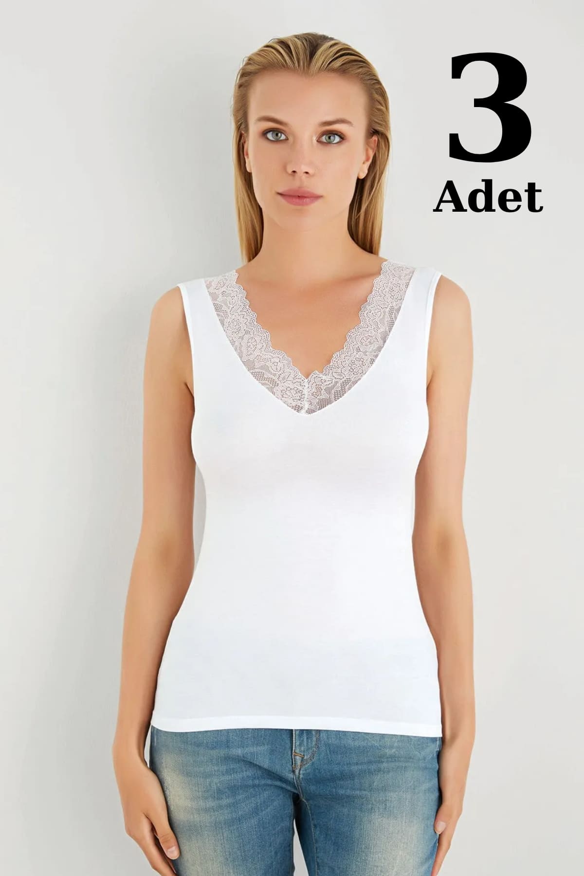 Arma Yıldız Pamuklu V Yaka Dantel Detaylı Kadın Atlet Arma Yıldız 3335