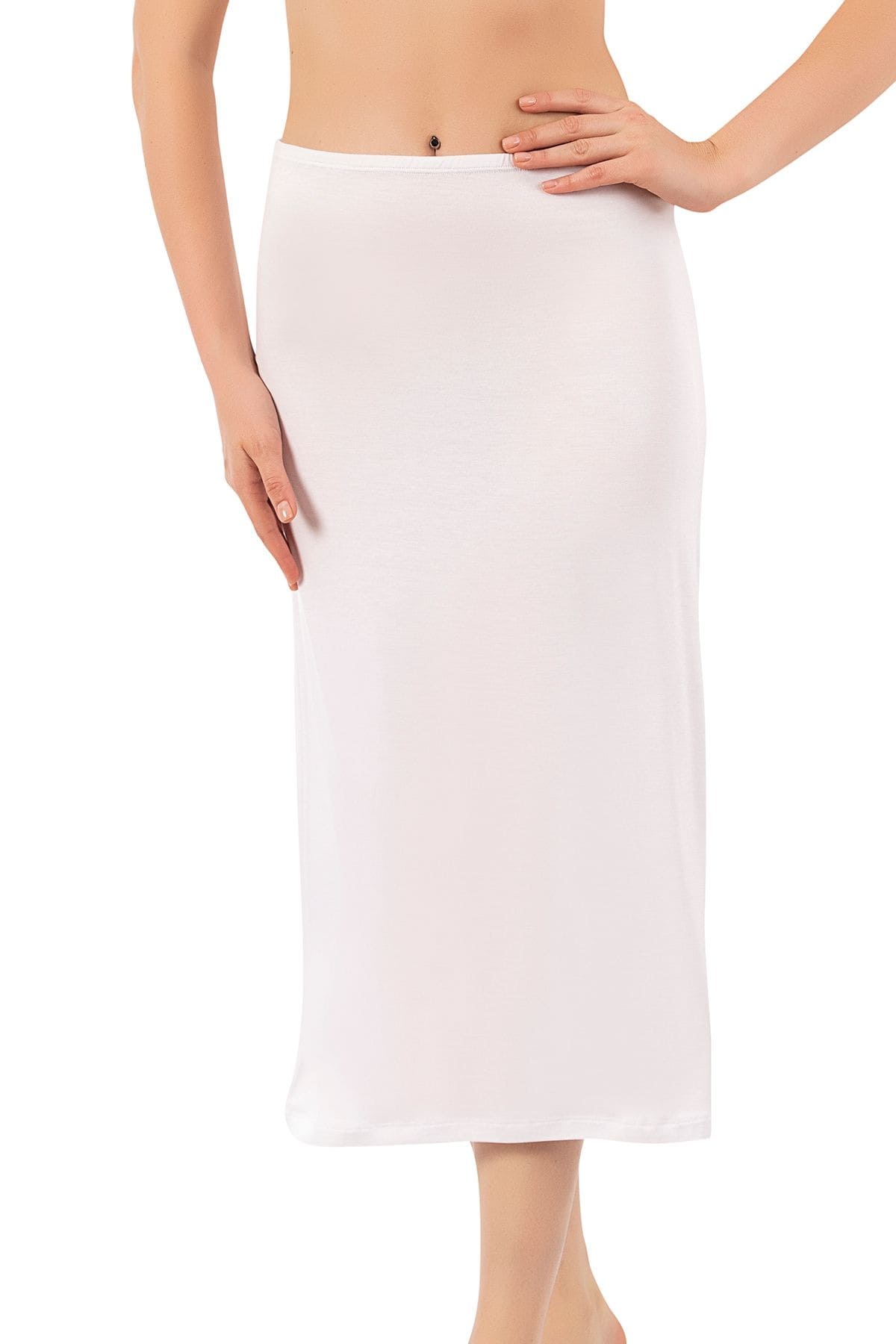 Kadın Viskon Uzun Diz Altı Kombinezon Özkan 26975 - Beyaz