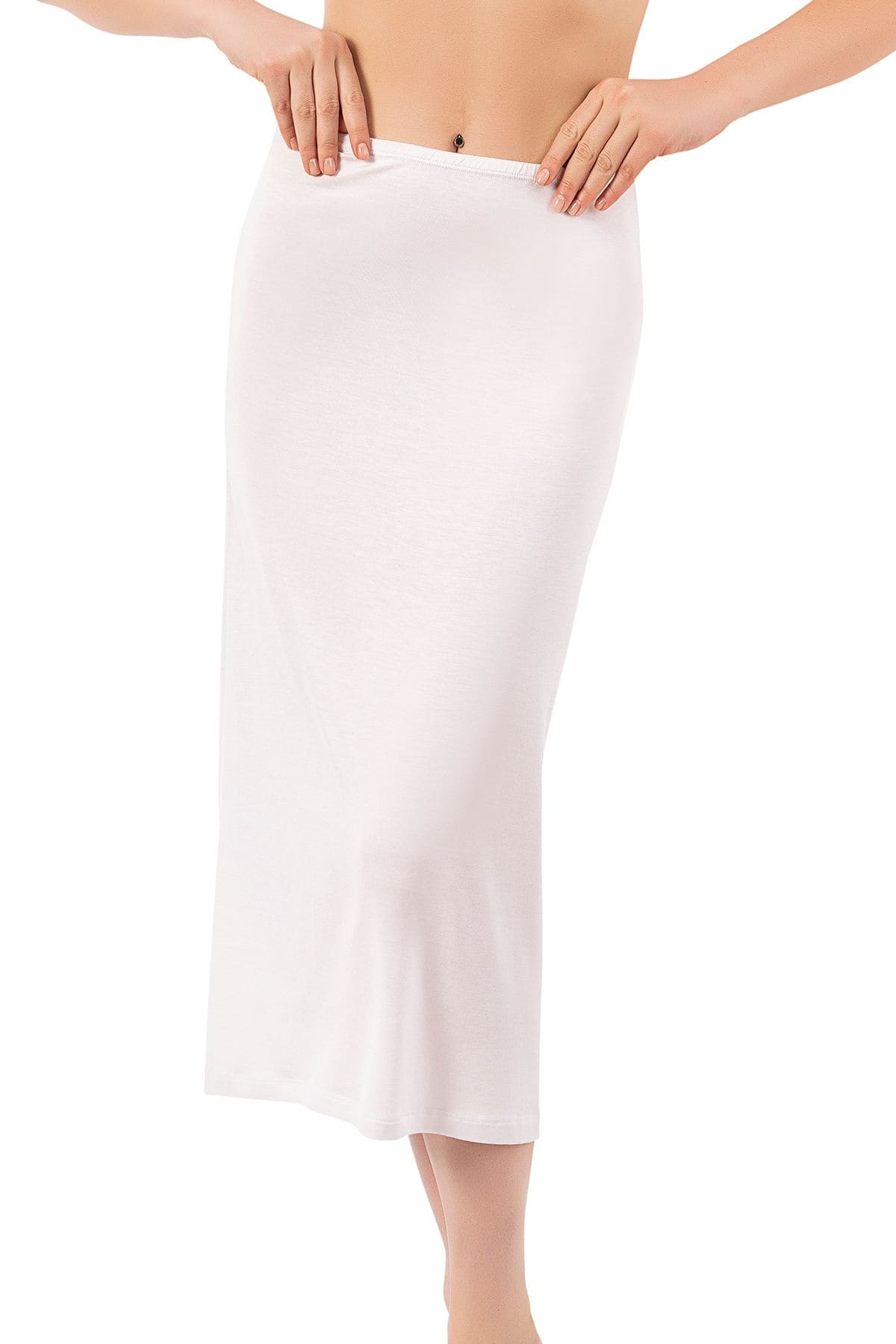 Kadın Viskon Uzun Diz Altı Kombinezon Özkan 26975 - Beyaz