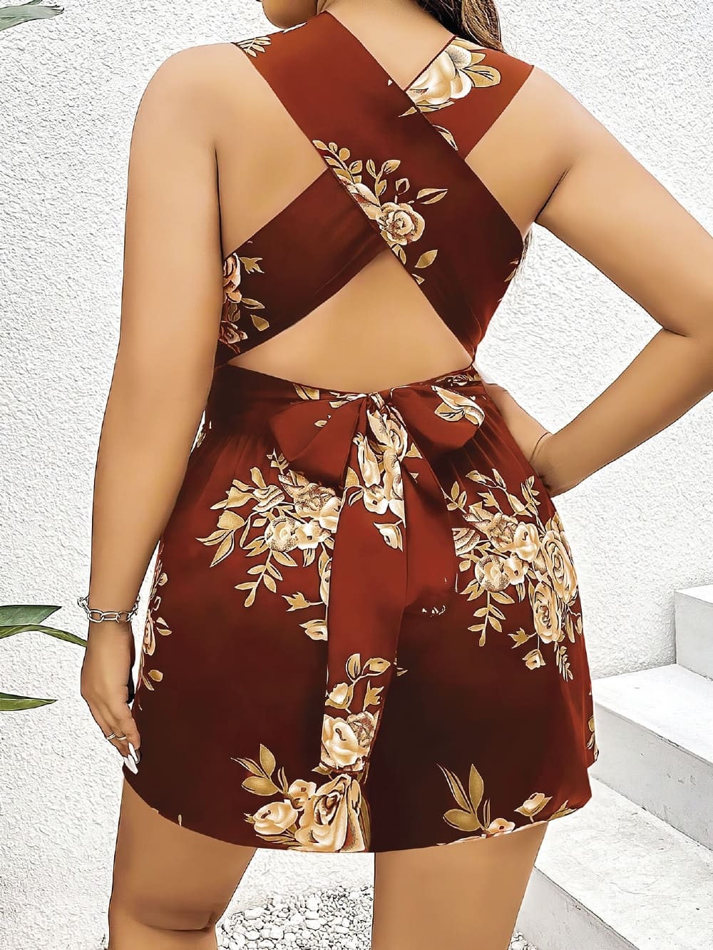 Fuşya Çiçekli Mini Kadın Elbise Pink Night 6640 - Kahverengi