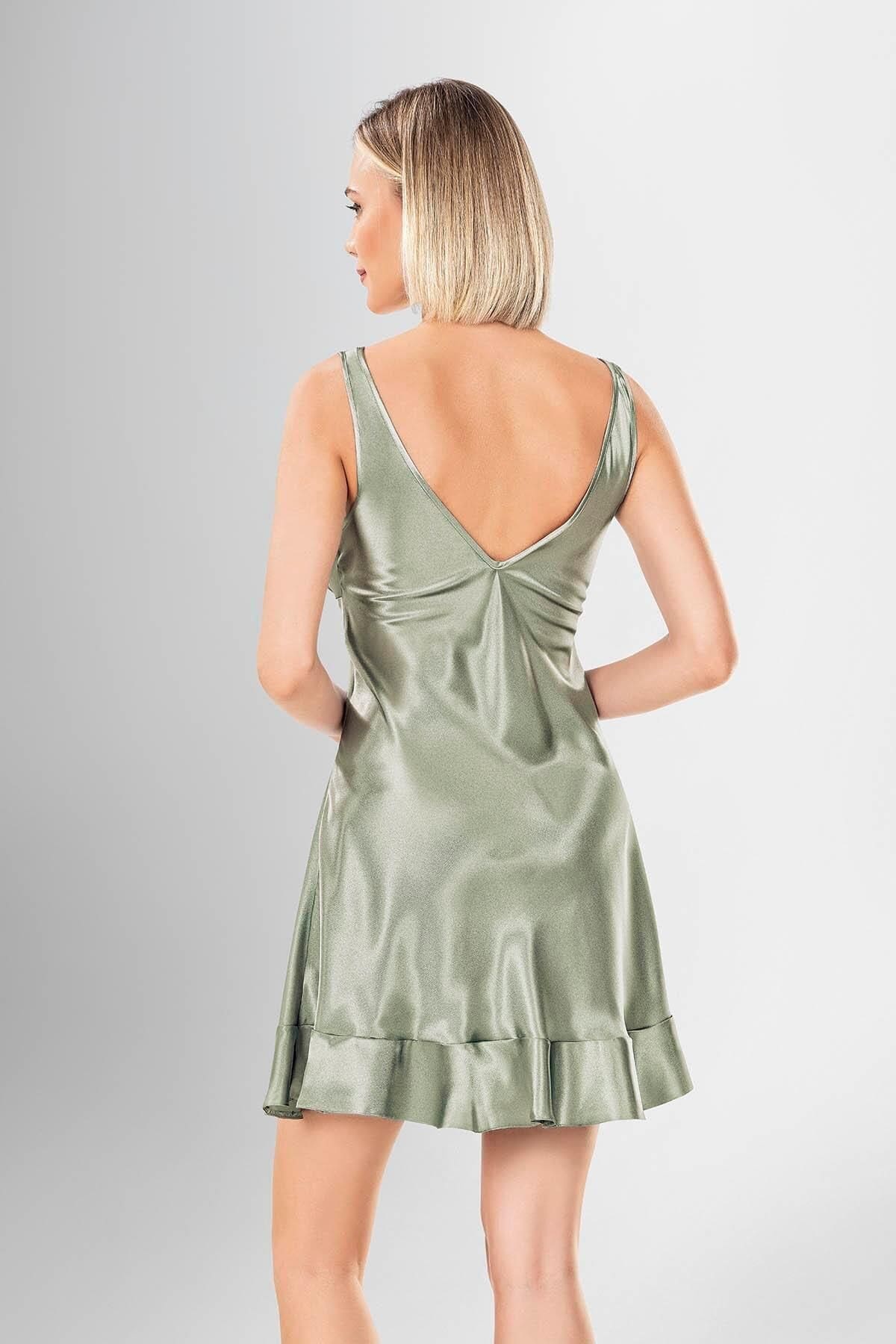 Kalın Askılı Lila Kısa Gecelik Sabahlık Takımı Ahu 1924 - Yeşil