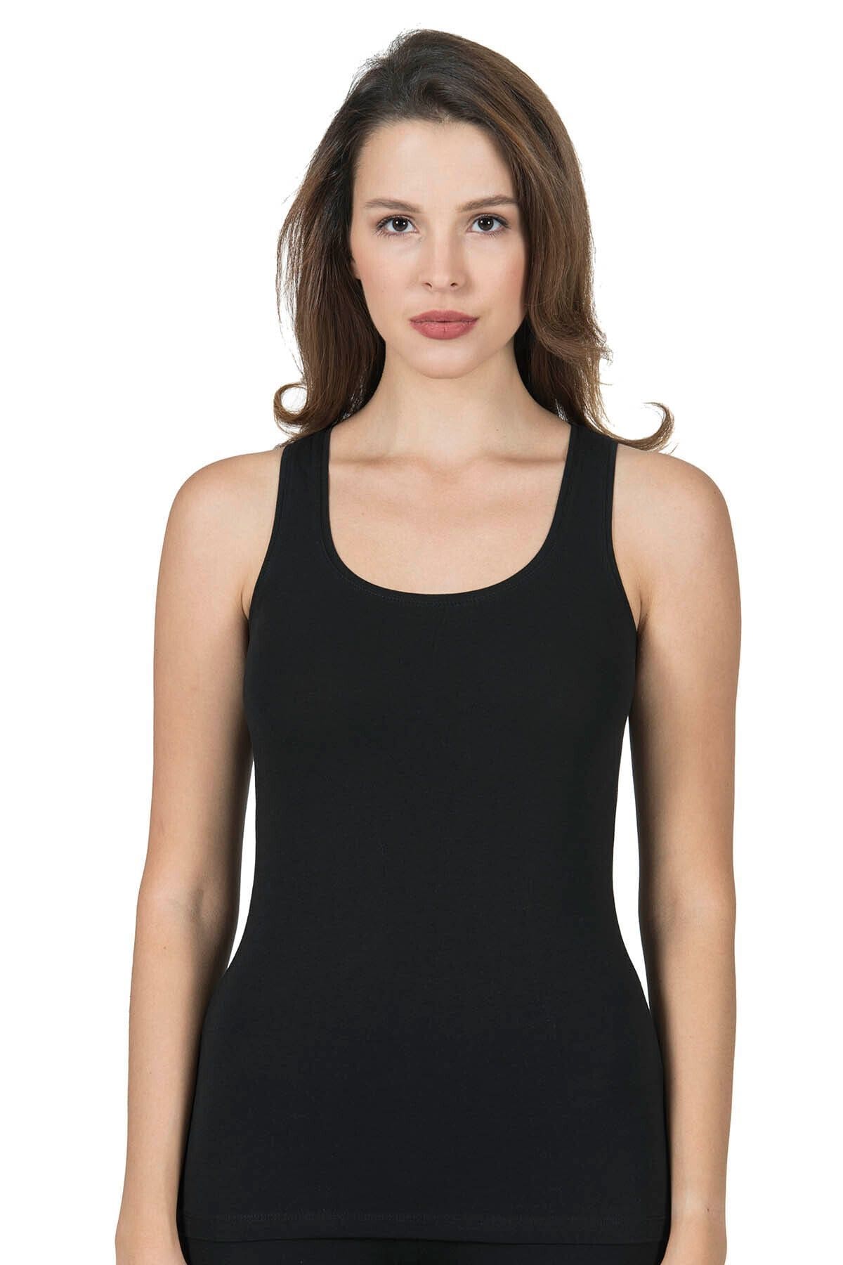 Kalın Askılı Pamuklu Likralı Esnek Kadın Atlet Özkan 23320 - Siyah