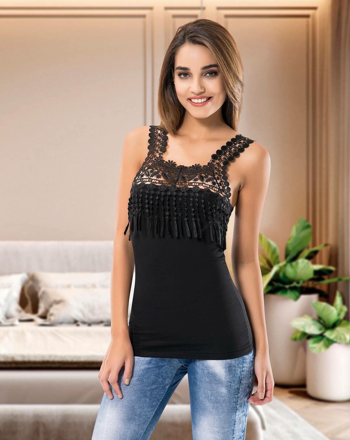 Kalın Güpür Askılı Kadın Atlet Pamuklu Derya 129 - Siyah