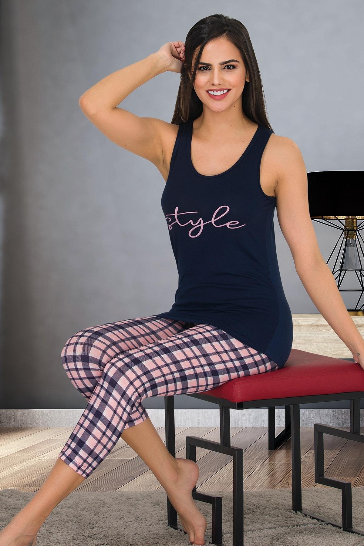 Kapri Askılı Lacivert Pijama Takımı Lady 12030 - Lacivert