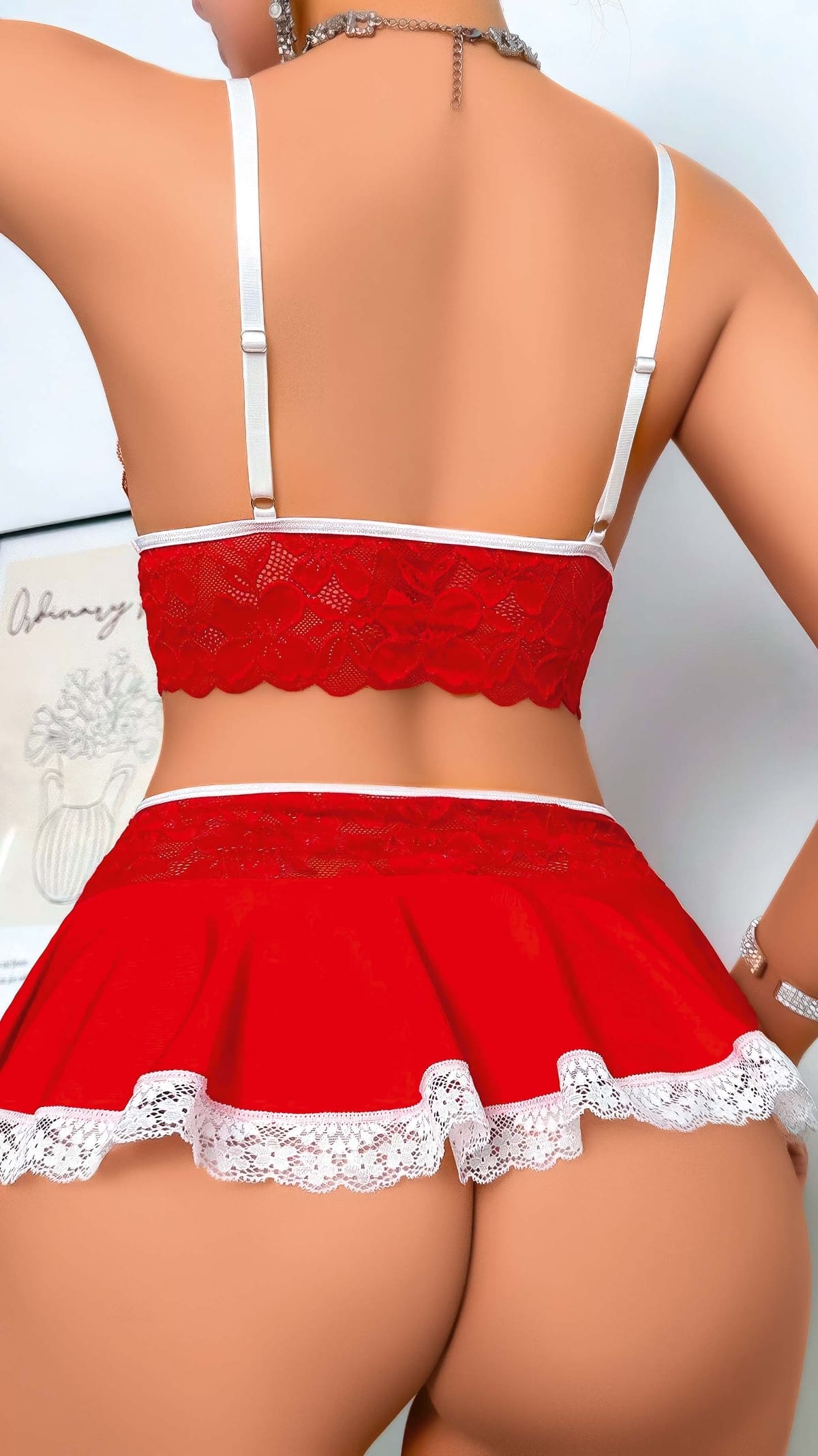 Kırmızı Dantel Detaylı Tek Parça Body Lily Bianca 139 - Kırmızı