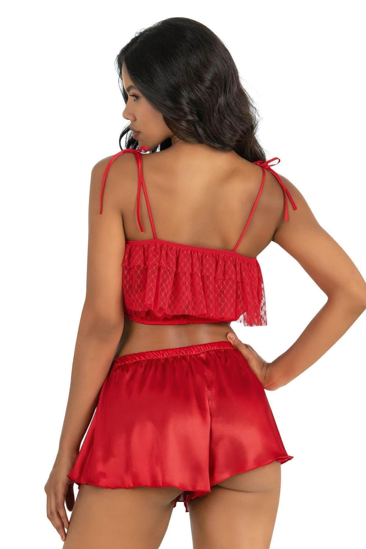 Kırmızı Saten Dantel Şort Takım Ahu Lingerie 9206 - Kırmızı