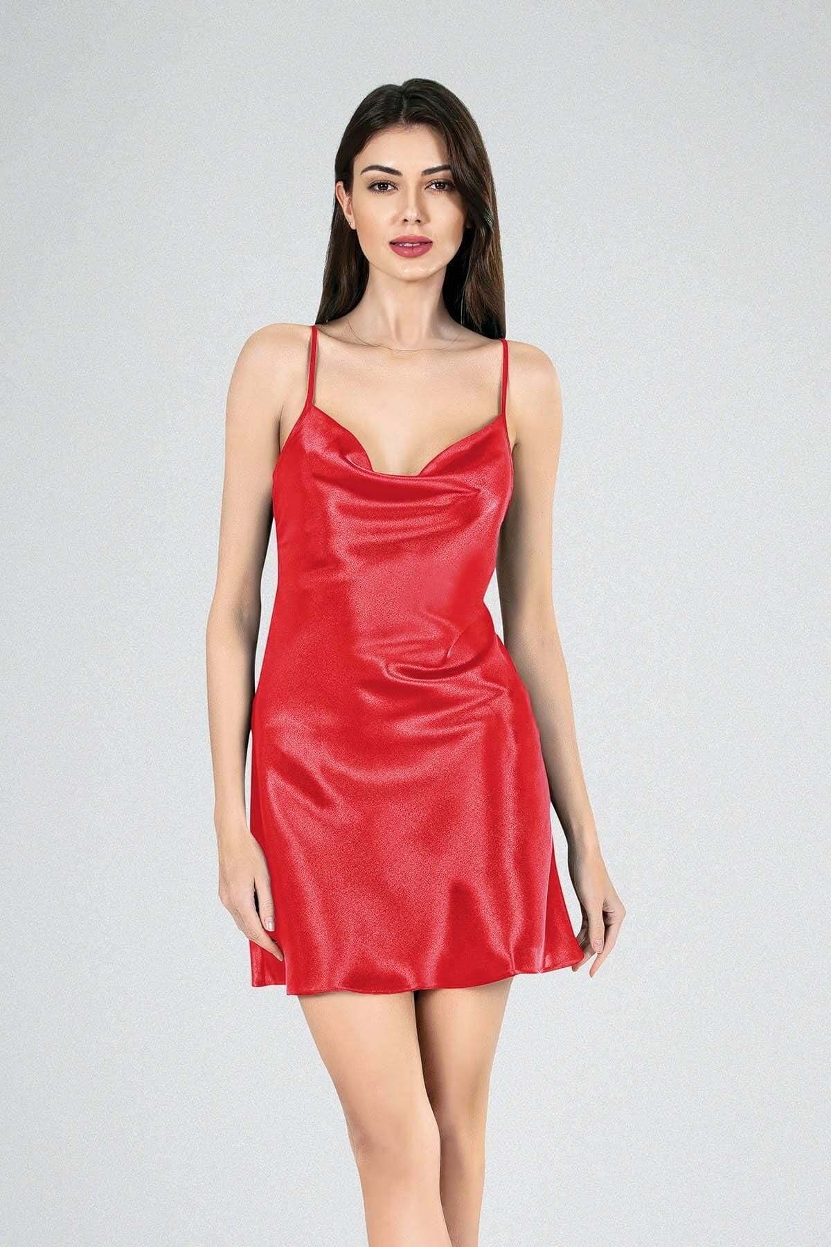 Kısa Gecelik Degaje Kırmızı Ahu 7740 - Kırmızı