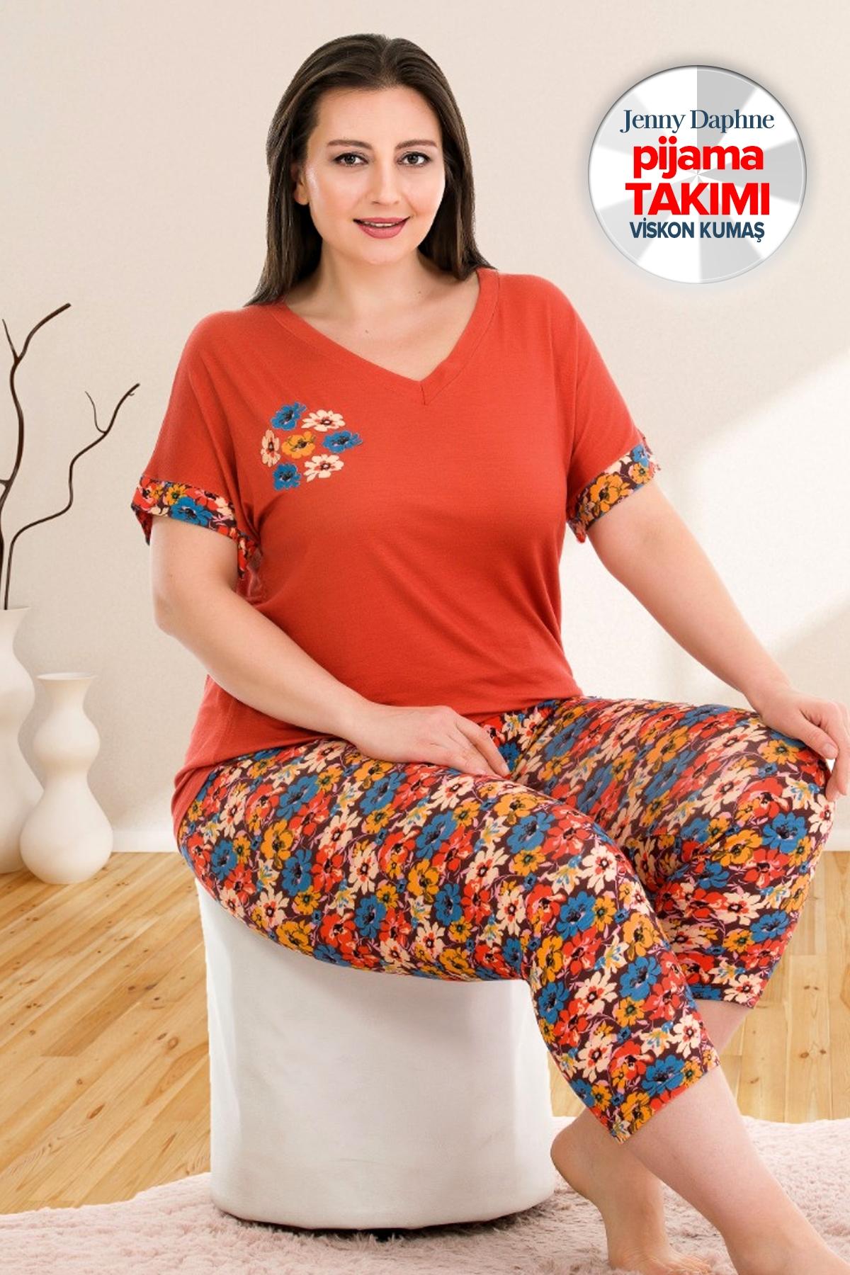 Kısa Kol Kapri Pijama Takımı Kırmızı Lady 10680 - Kırmızı