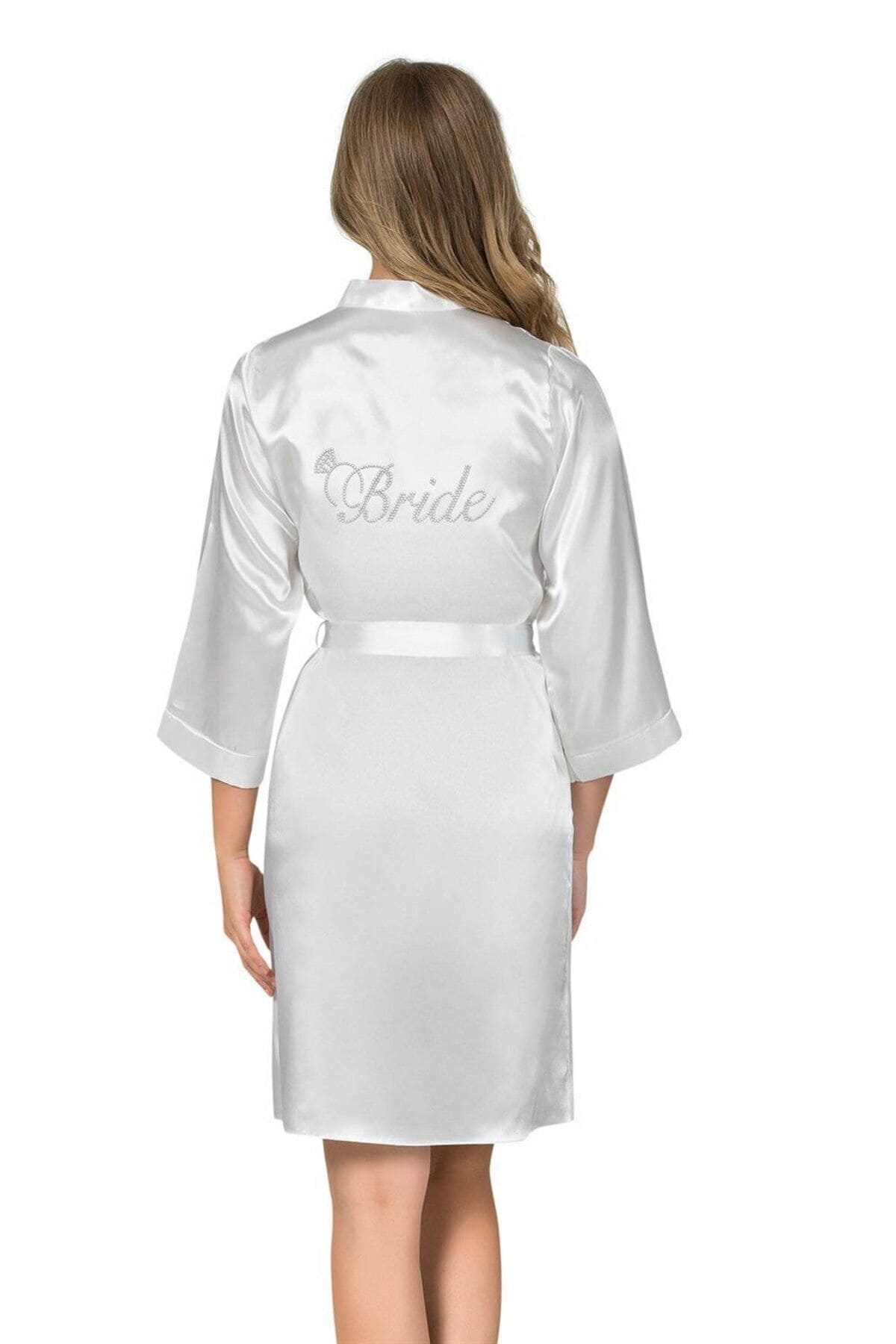 Kısa Saten Bride Sabahlık Bej Ekru Ahu 7600 - Beyaz