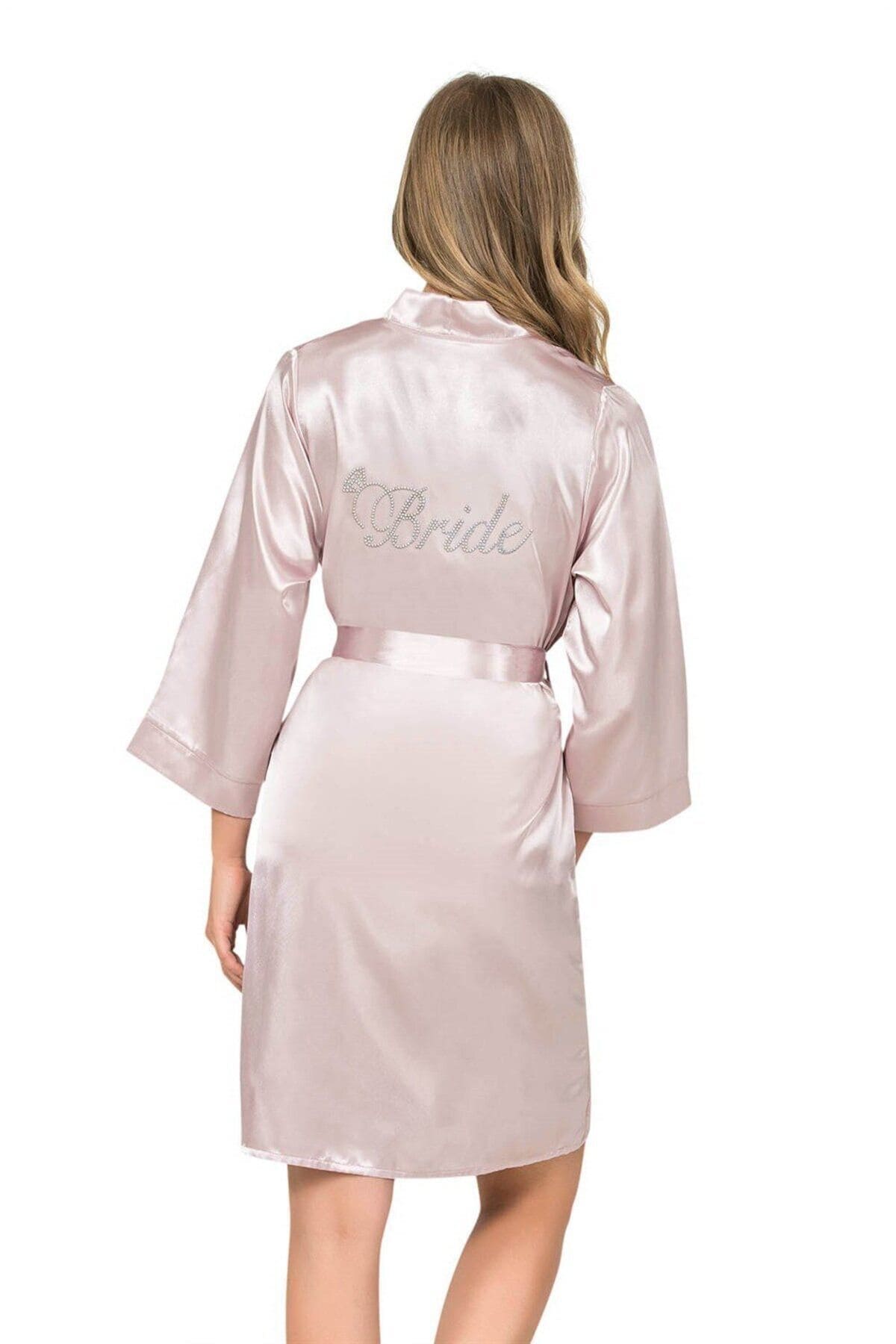 Kısa Saten Bride Sabahlık Bej Ekru Ahu 7600 - Pudra