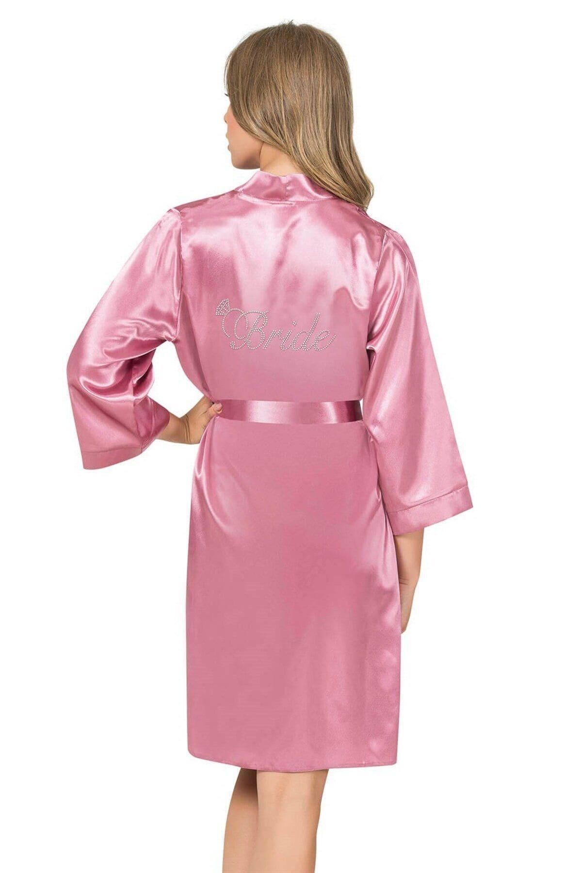 Kısa Saten Bride Sabahlık Bej Ekru Ahu 7600 - Gül Kurusu