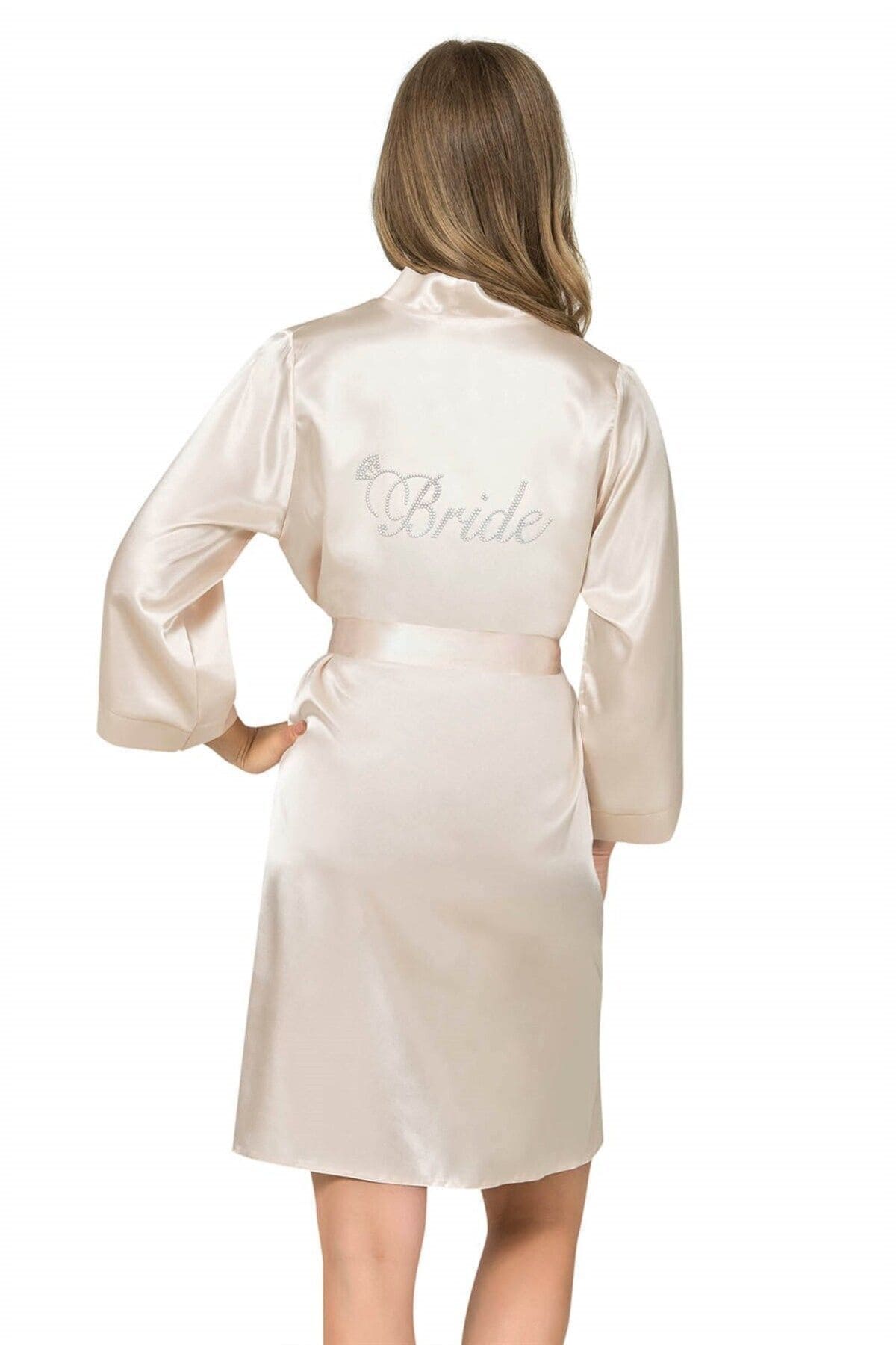 Kısa Saten Bride Sabahlık Bej Ekru Ahu 7600 - Pudra