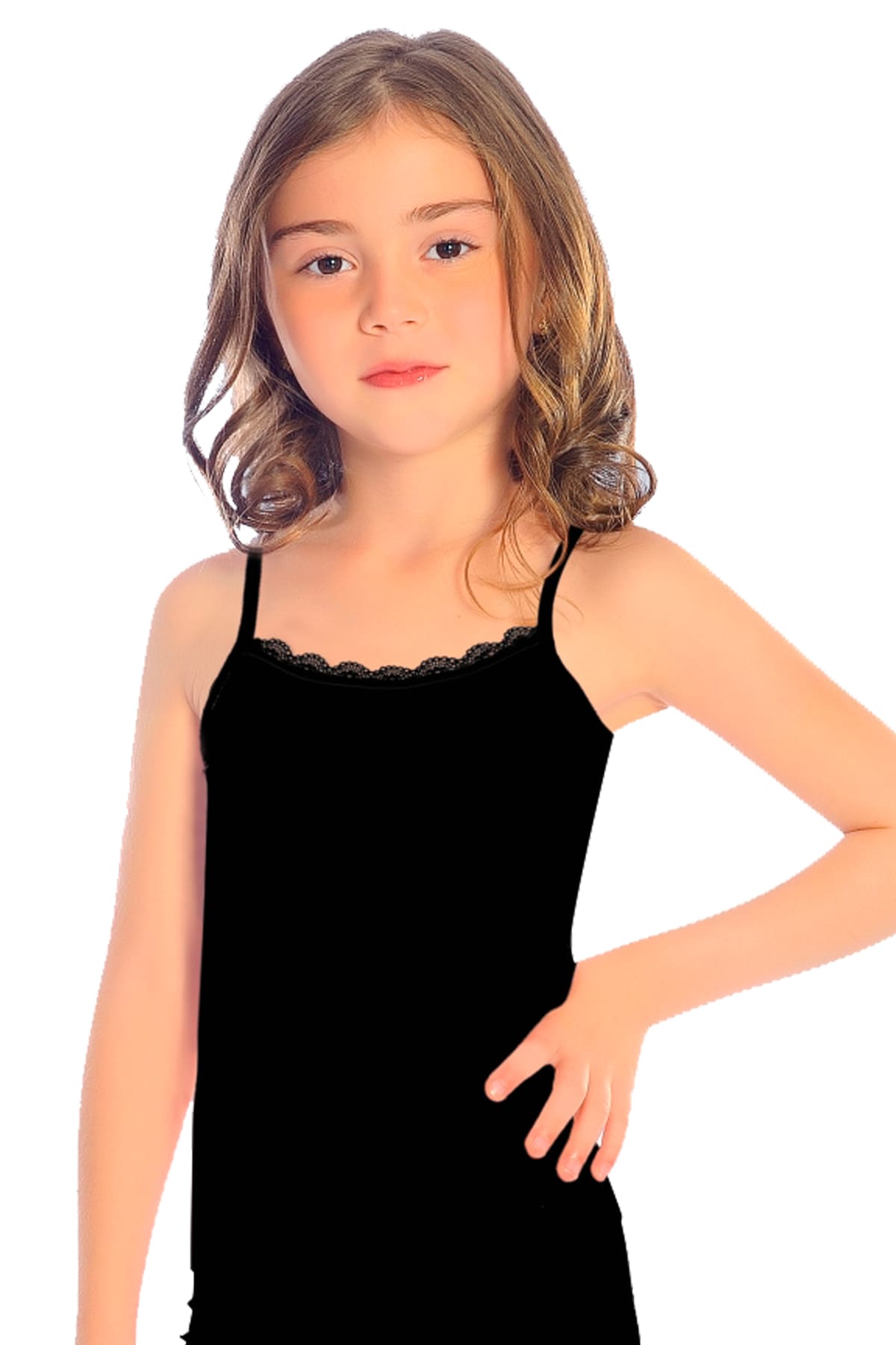 Pamuklu Geniş Askılı Kız Çocuk Atlet Öts 8043 - Siyah