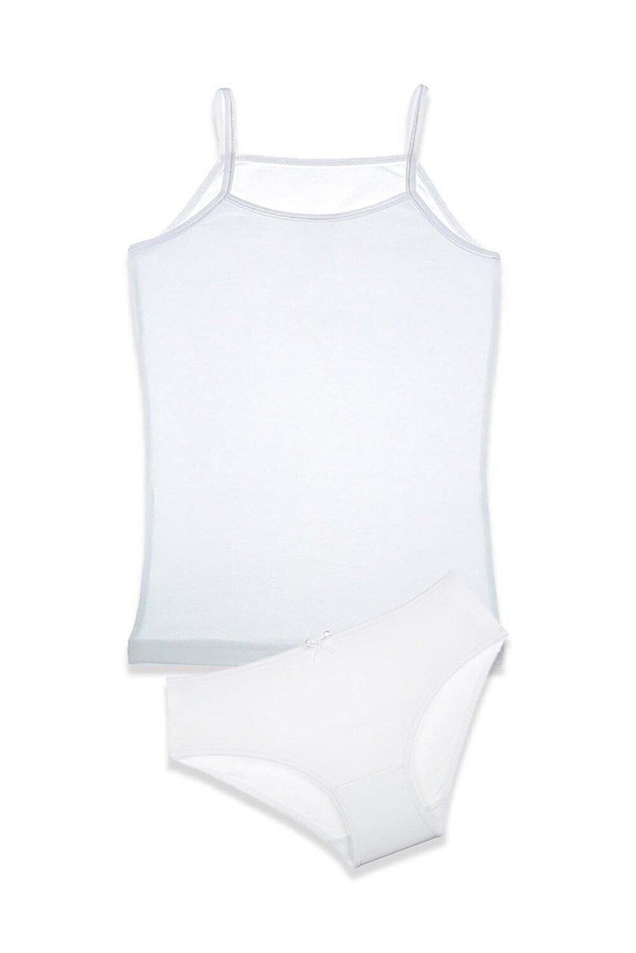 Geniş Askılı Pamuklu Kız Çocuk Atlet Takım Arma Yıldız 7510 - Beyaz