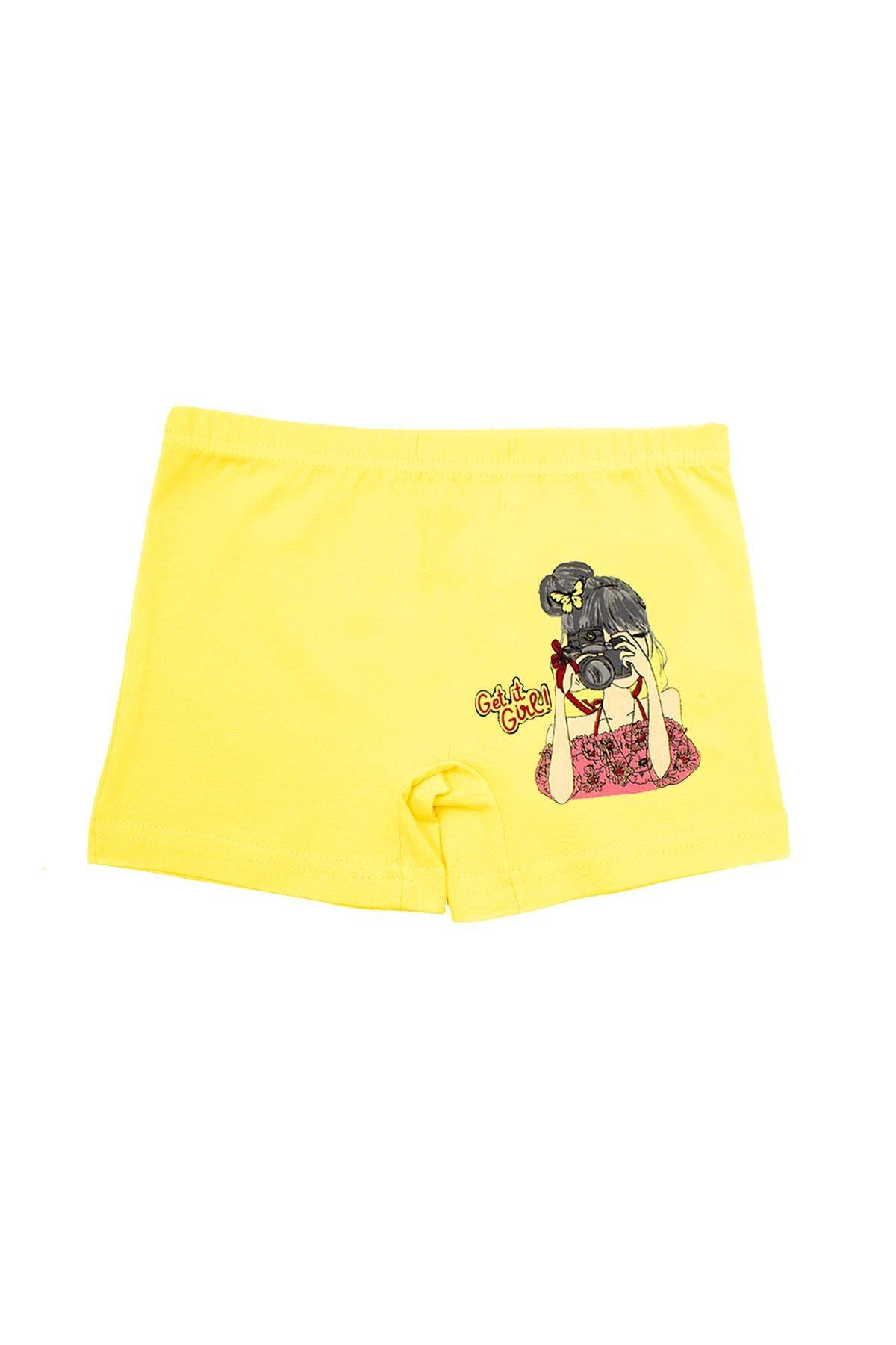 Pamuklu Lastikli Kız Çocuk Boxer Öts 8701 - Sarı