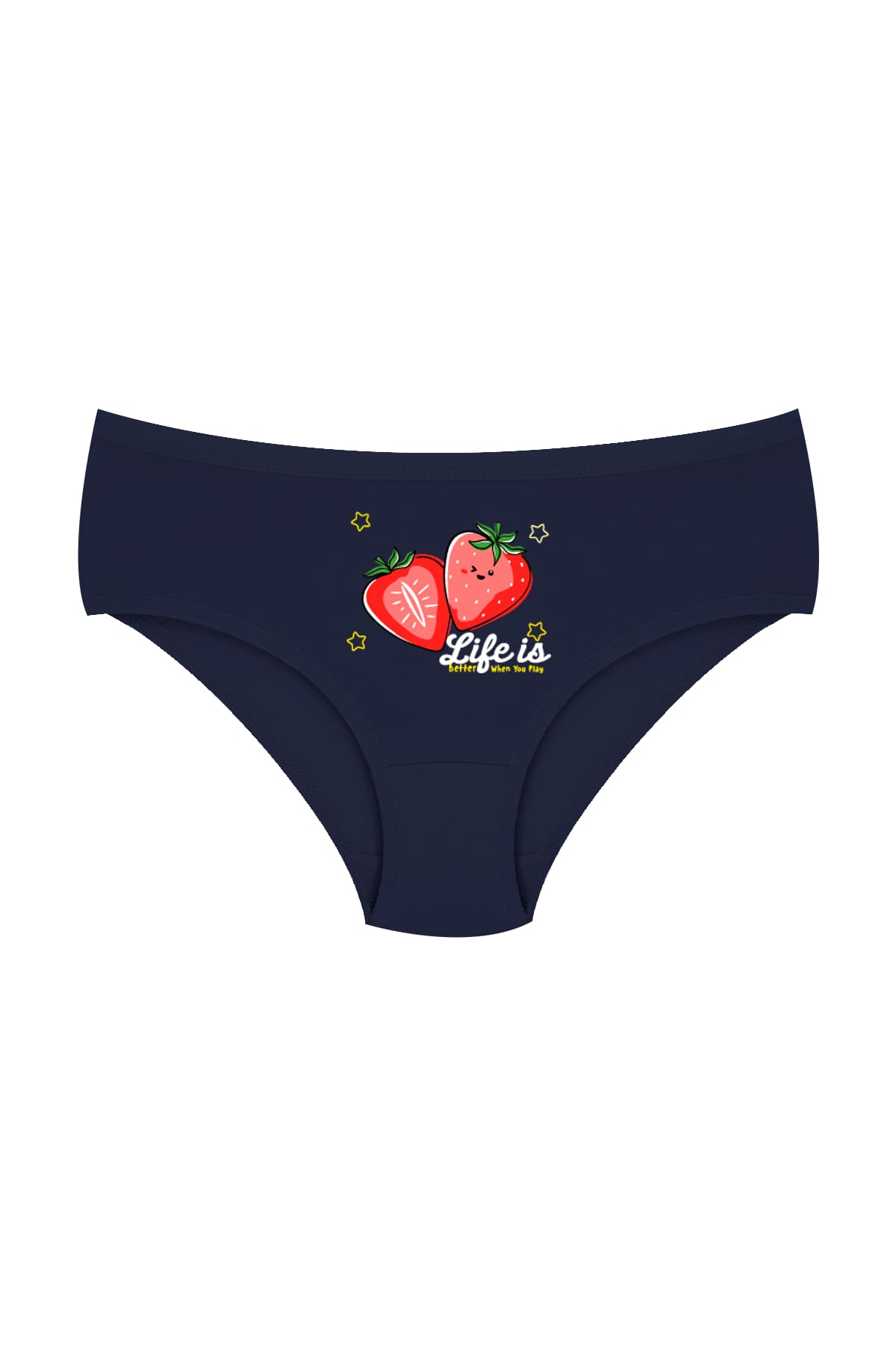 %100 Pamuklu Kız Çocuk Külot Likralı Çilek Baskılı Öts 8810 - Lacivert