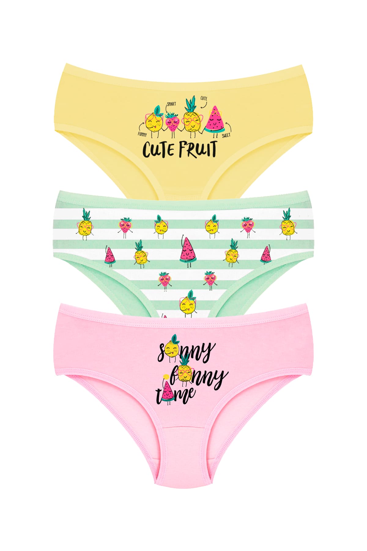 %100 Pamuklu Esnek Bel Lastiği Kız Çocuk Külotu Öts 8814 - Sarı