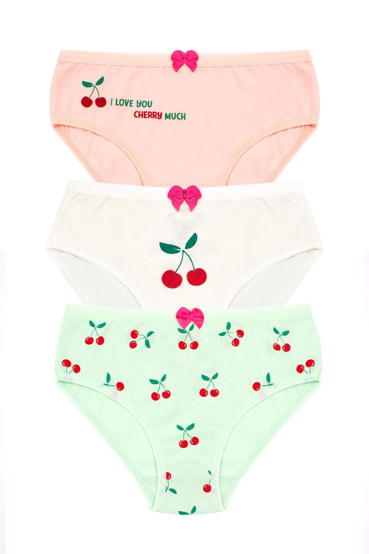 Pamuklu Kiraz Baskılı Kız Çocuk Külotu Öts 8818 - Ekru