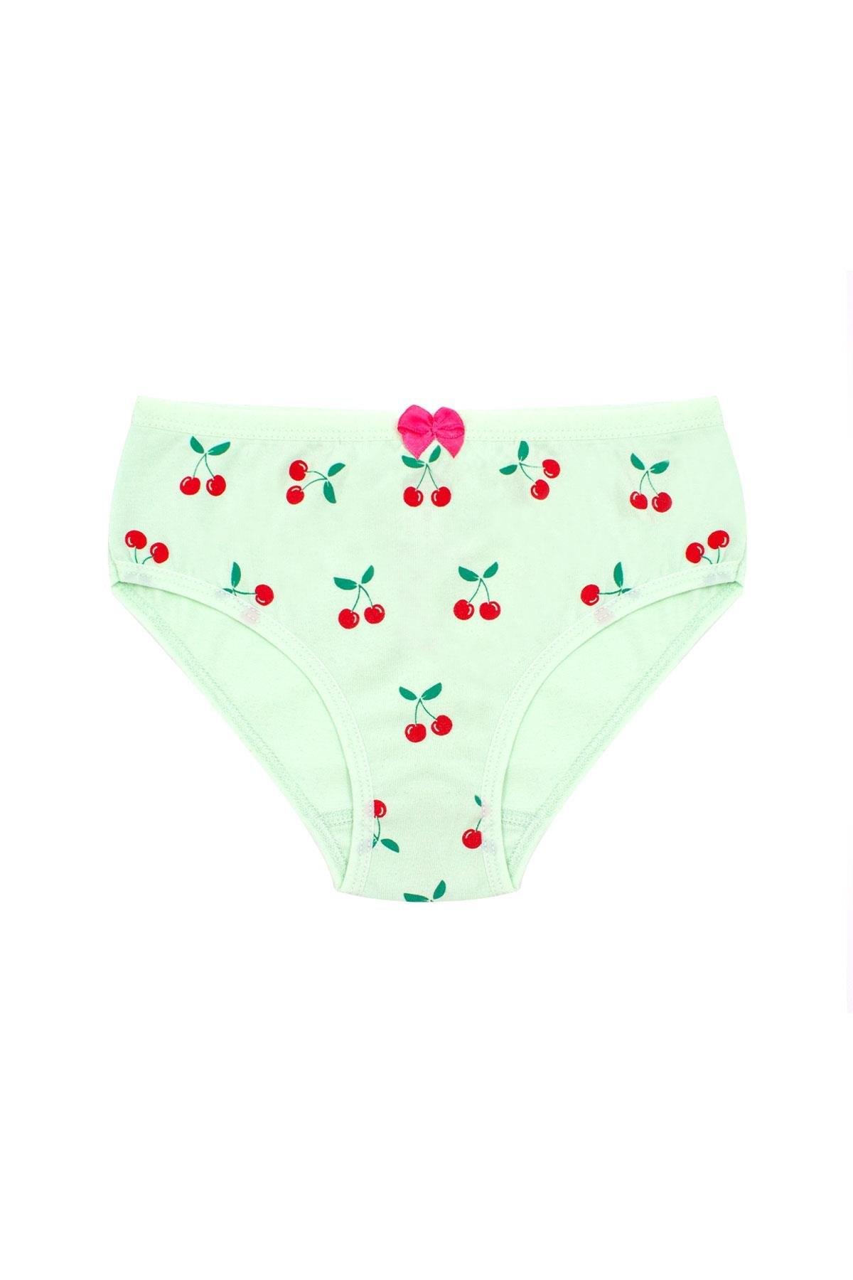 Pamuklu Kiraz Baskılı Kız Çocuk Külotu Öts 8818 - Yeşil