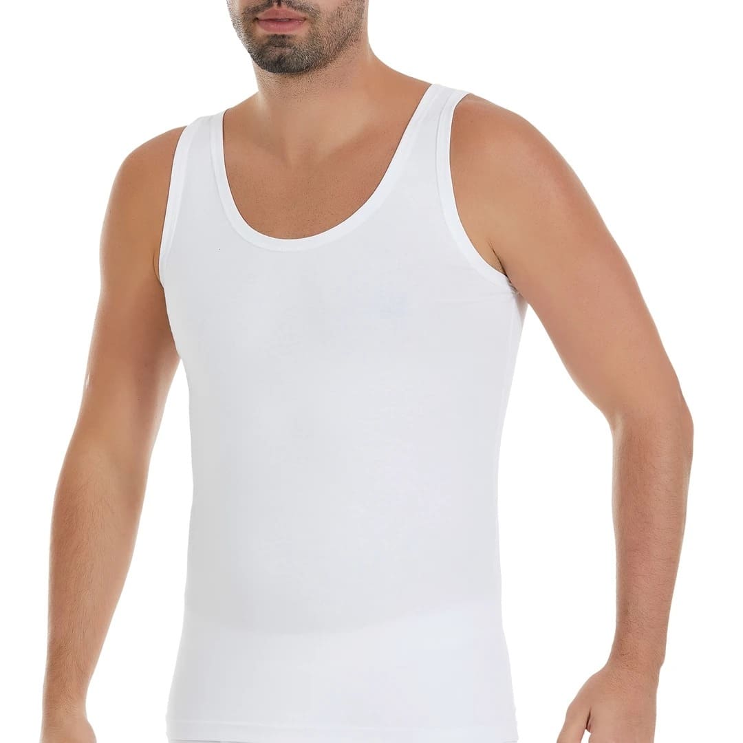 Pamuklu Elastan Kısa Kollu Erkek Atlet Yıldız 370 - Beyaz