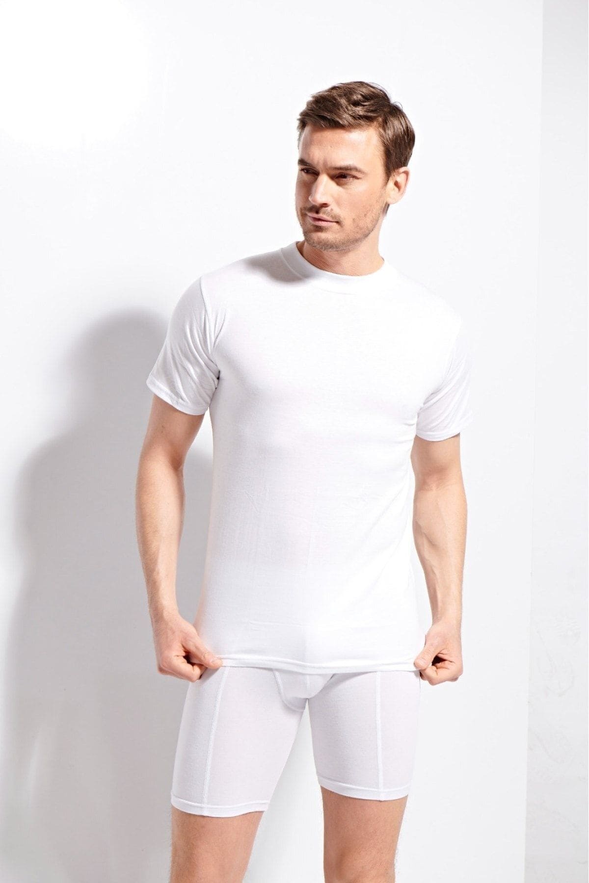 Ribana Kesim Pamuklu T-shirt Kolcu 1210 - Beyaz