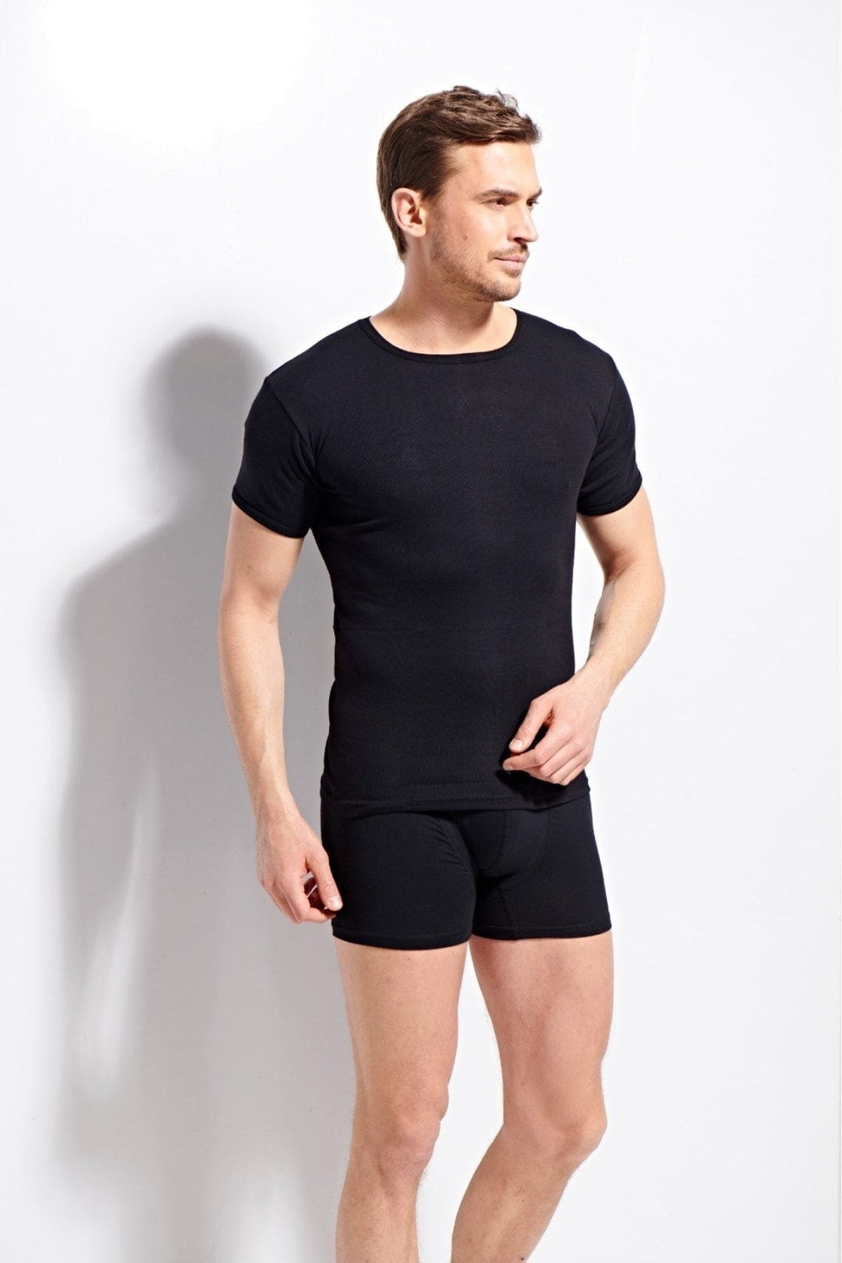 Ribana Kesim Pamuklu T-shirt Kolcu 1210 - Siyah