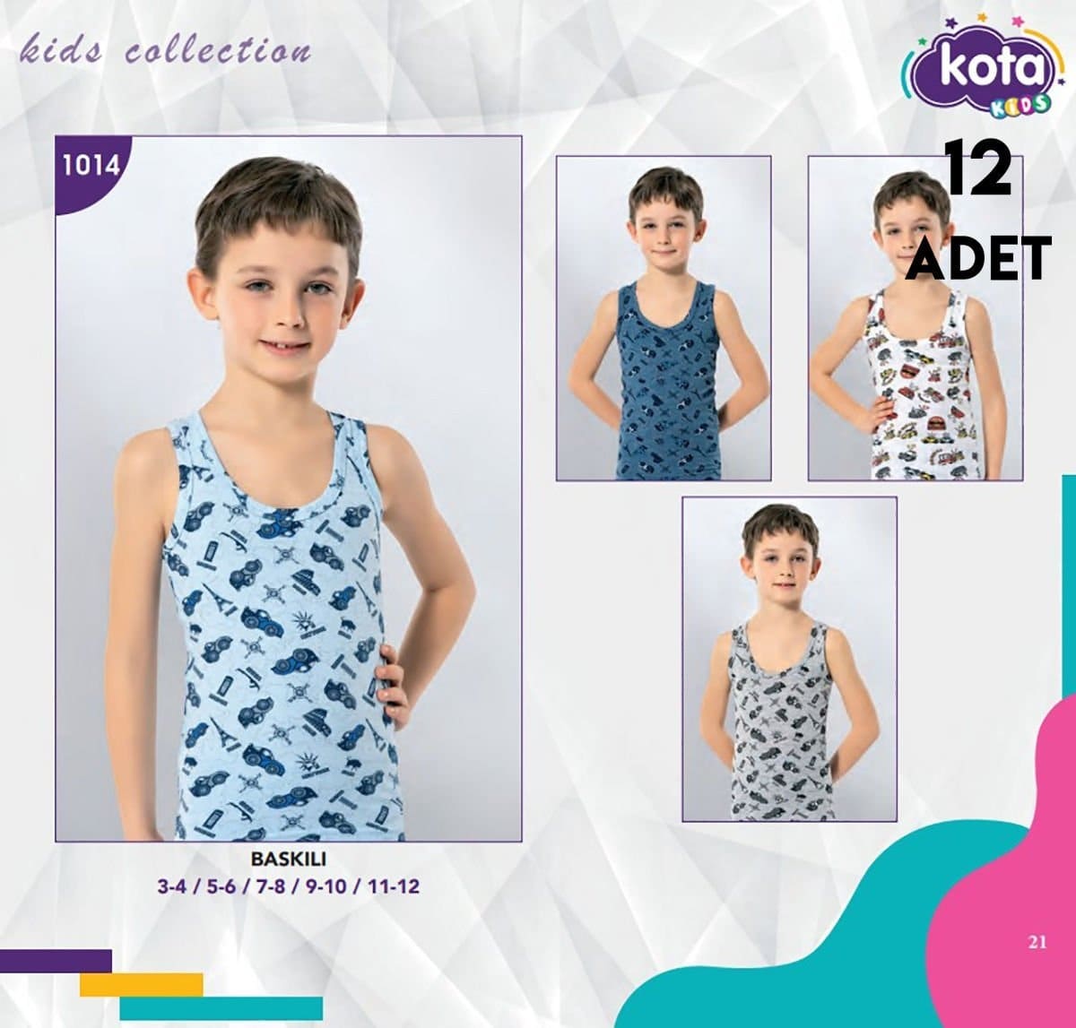 Pamuklu Baskılı Askılı Atlet Erkek Çocuk Kota 1014 - Asorti
