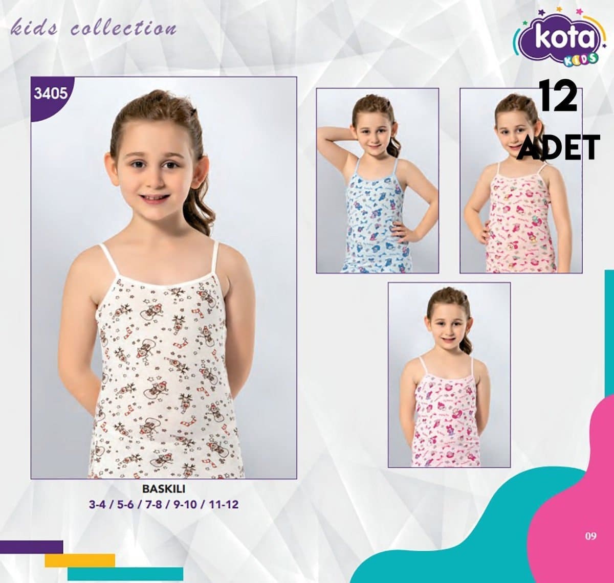 İnce Askılı Mor Baskılı Kız Çocuk Atlet Kota 3405 - Asorti