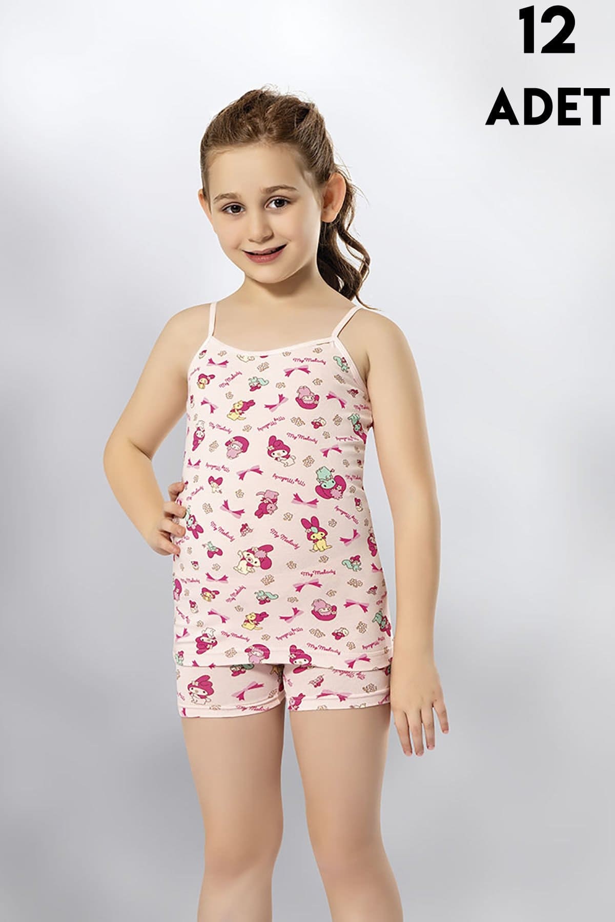 İnce Askılı Mor Baskılı Kız Çocuk Atlet Kota 3405 - Asorti