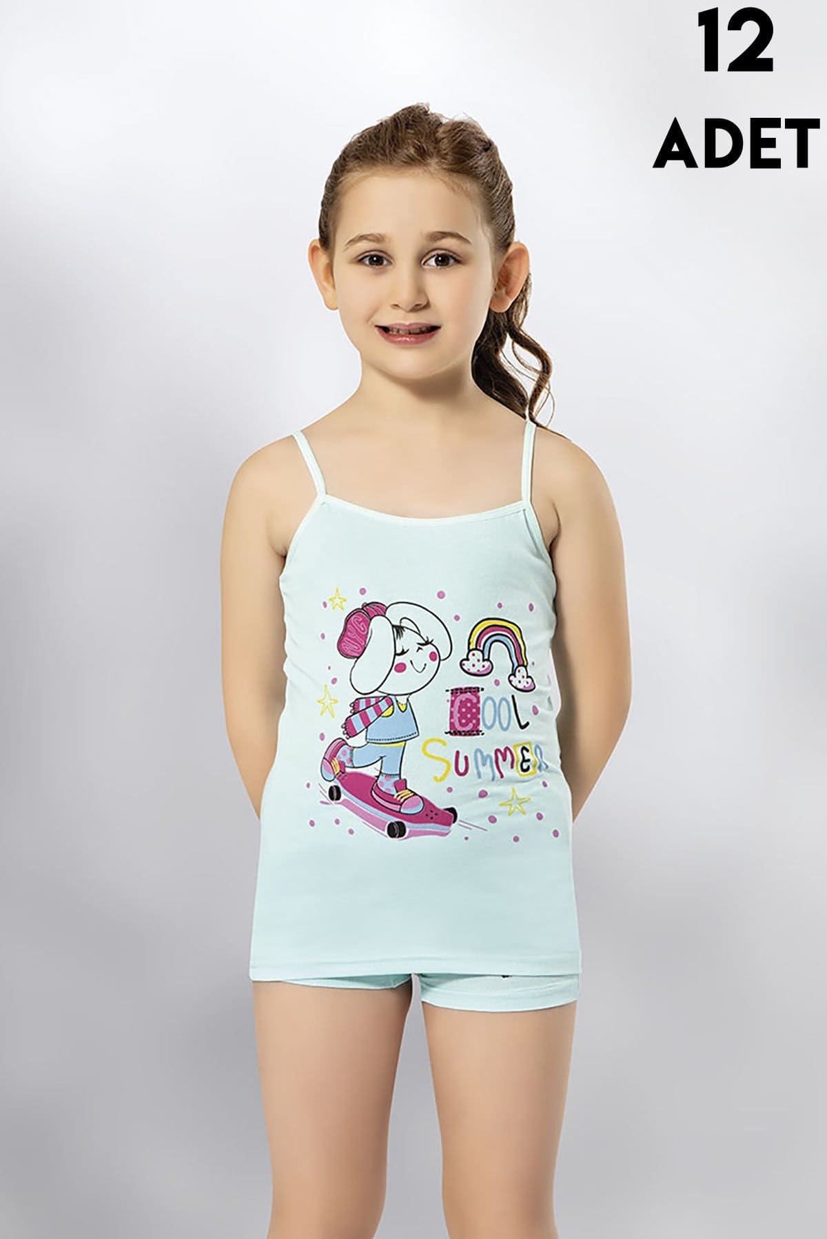 Pamuklu İp Askılı Baskılı Kız Çocuk Atlet Kota 3408 - Asorti