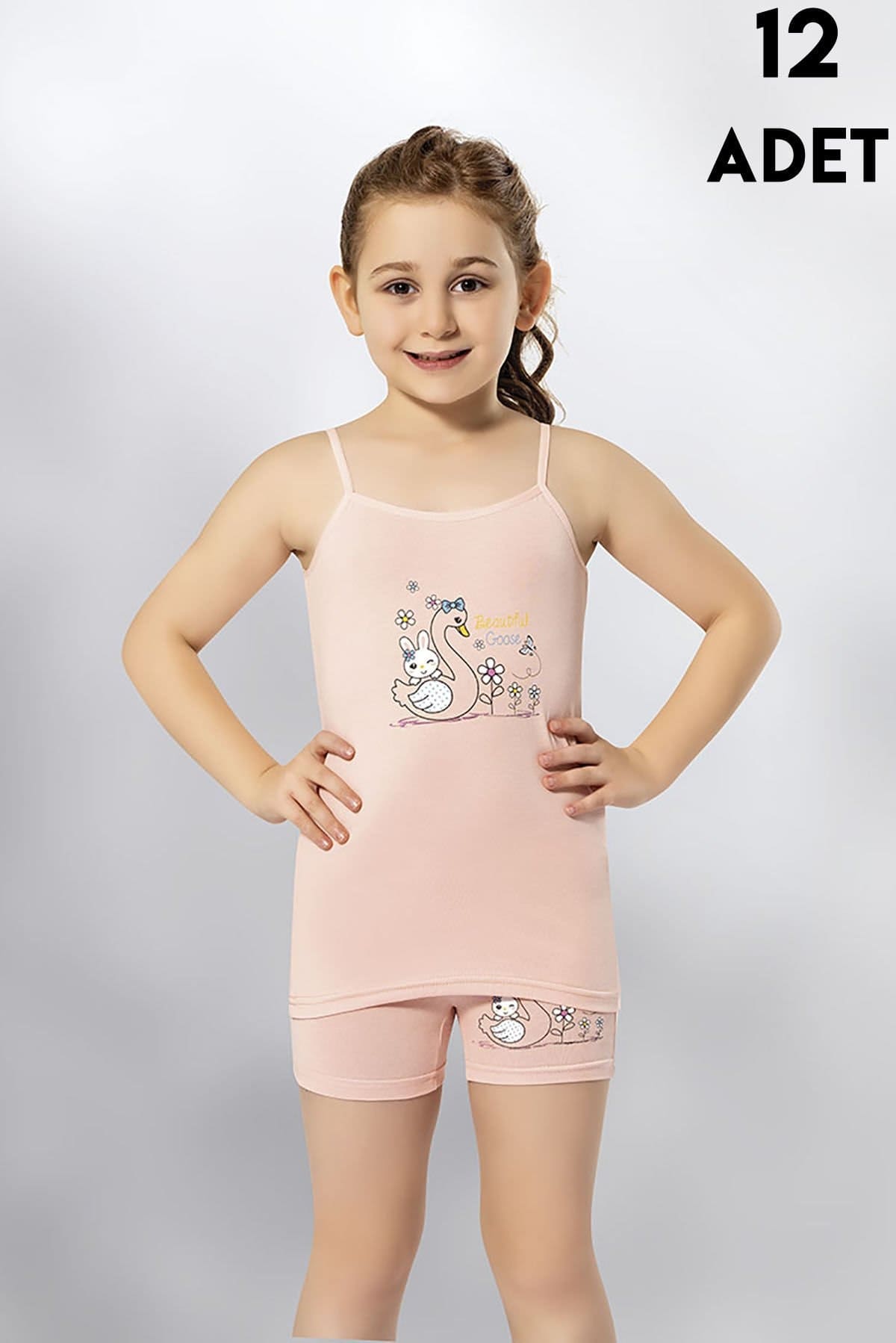 Pamuklu İp Askılı Baskılı Kız Çocuk Atlet Kota 3408 - Asorti