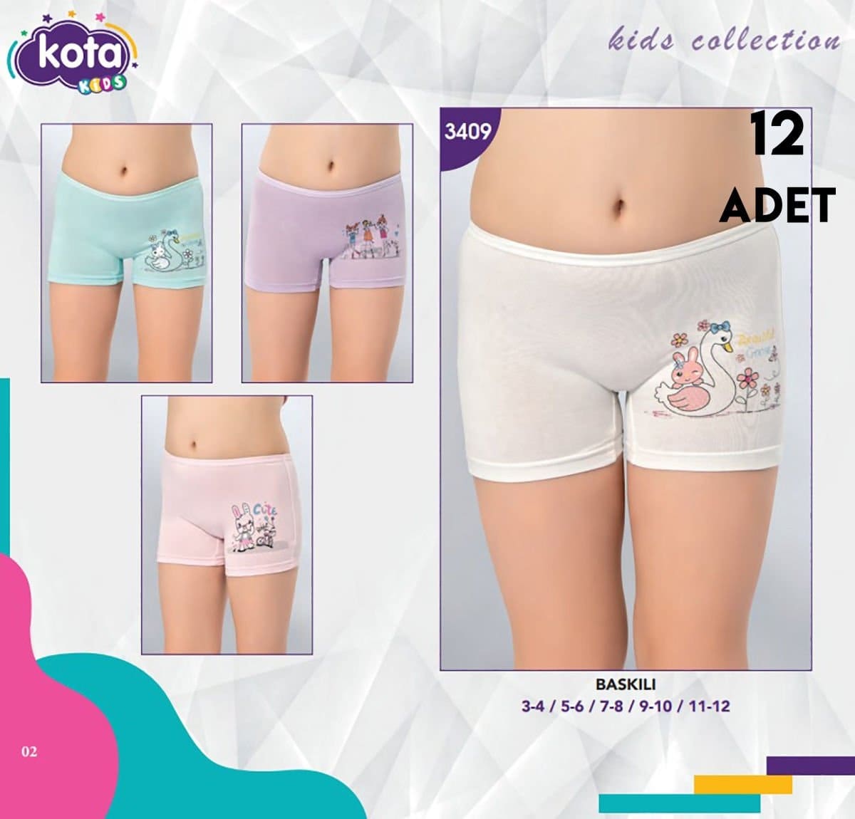 Geniş Askılı Pamuklu Kız Çocuk Boxer Takımı Kota 3409 - Asorti